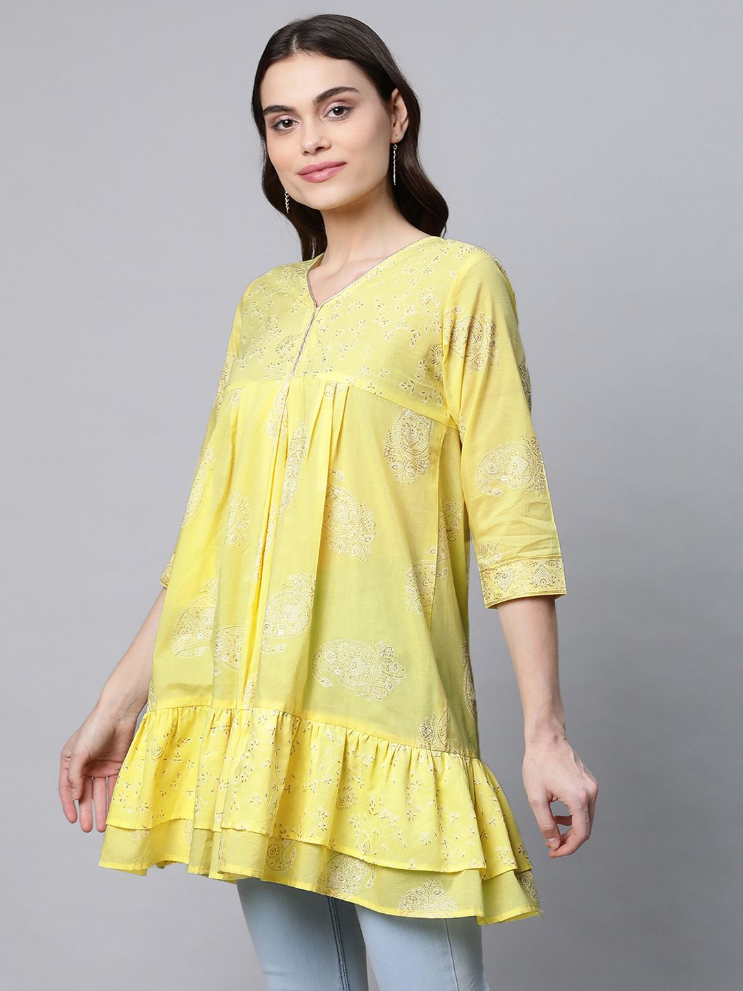 Yellow Cotton Printed Tunic