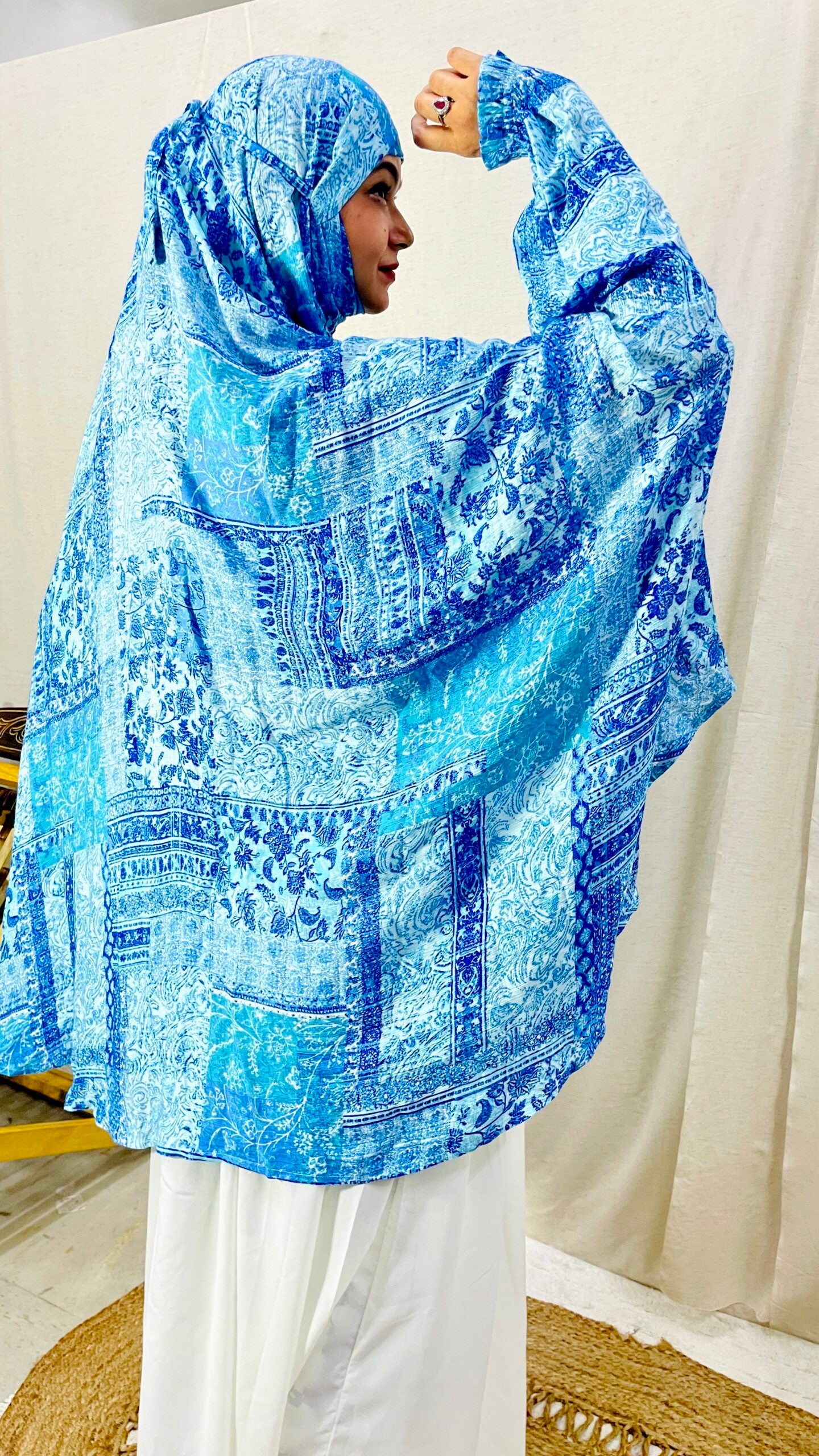 Blue Scarf Printed Namaz Dupatta