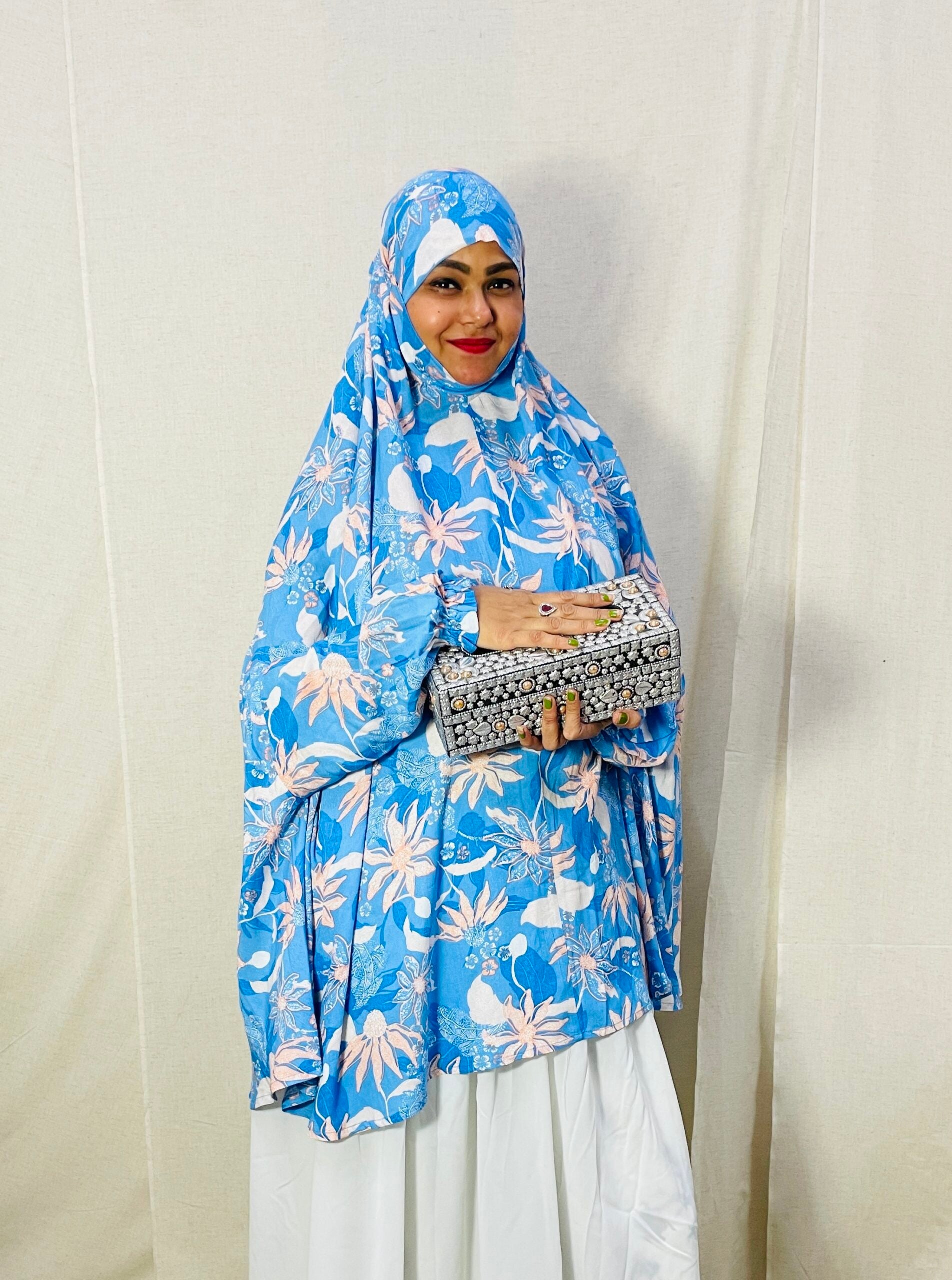 Blue Floral Namaz Dupatta