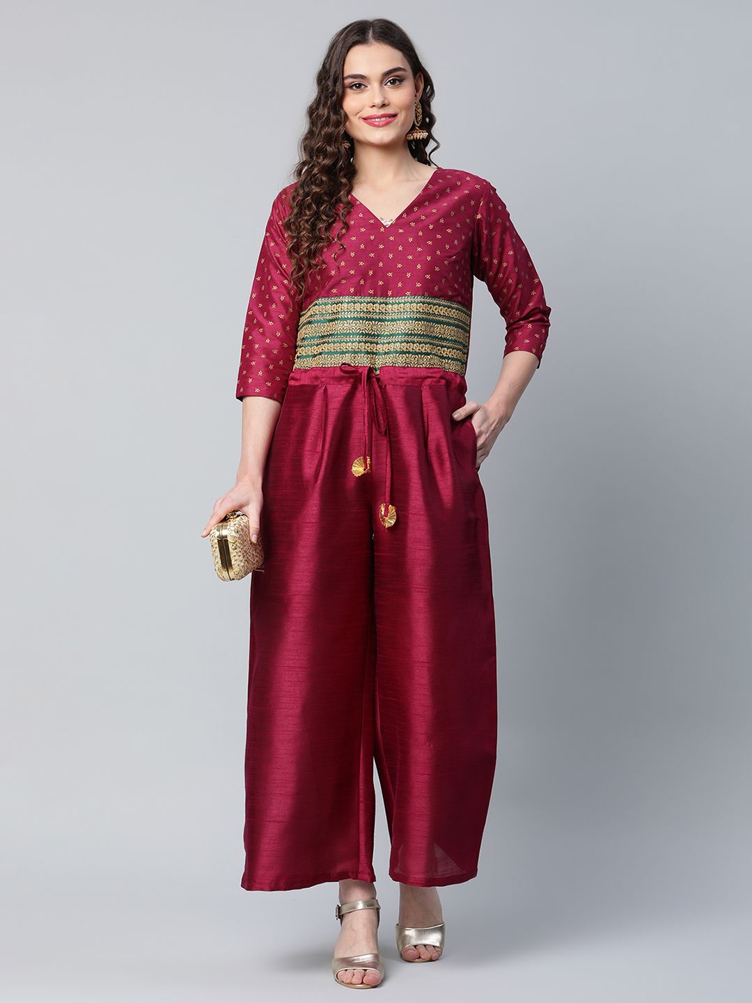 Burgundy Printed Jumpsuit