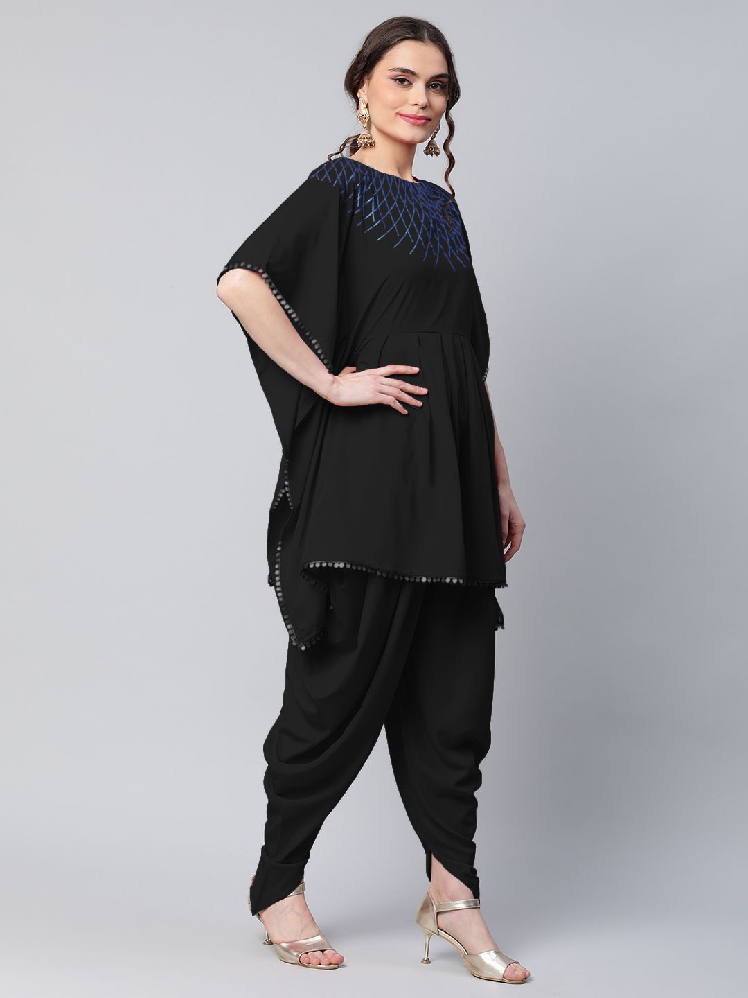 Black Glitter Printed Kurta with Dhoti Pants