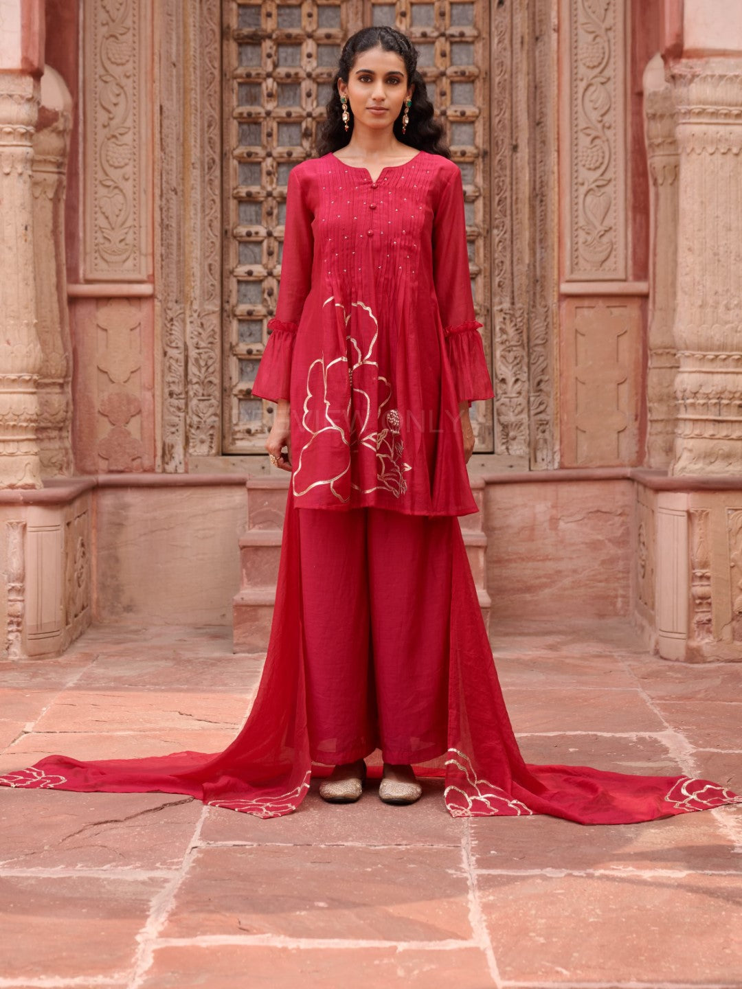 Gaurisha cardinal mul chanderi  embroidery premium suit set-AL