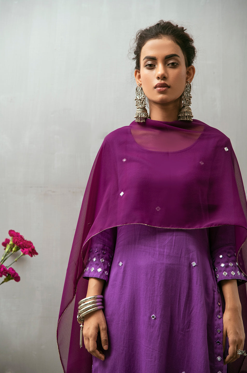 Aarsi Purple Mirror Embroidered Dupatta