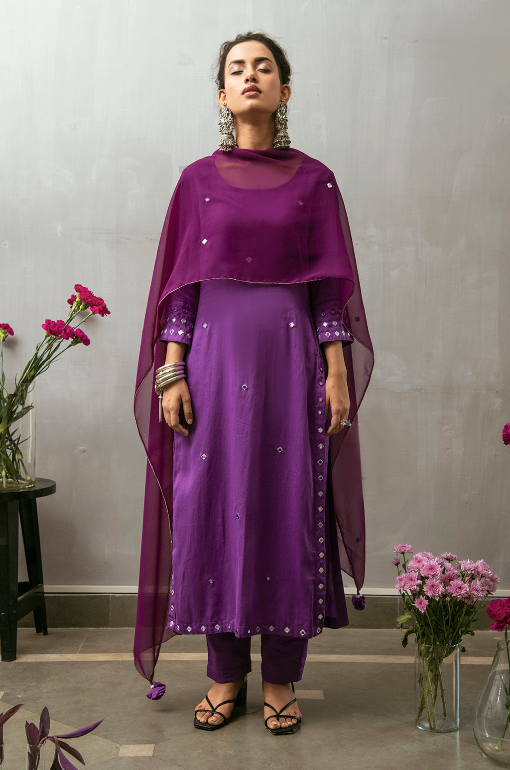 Aarsi Purple Mirror Embroidered Dupatta