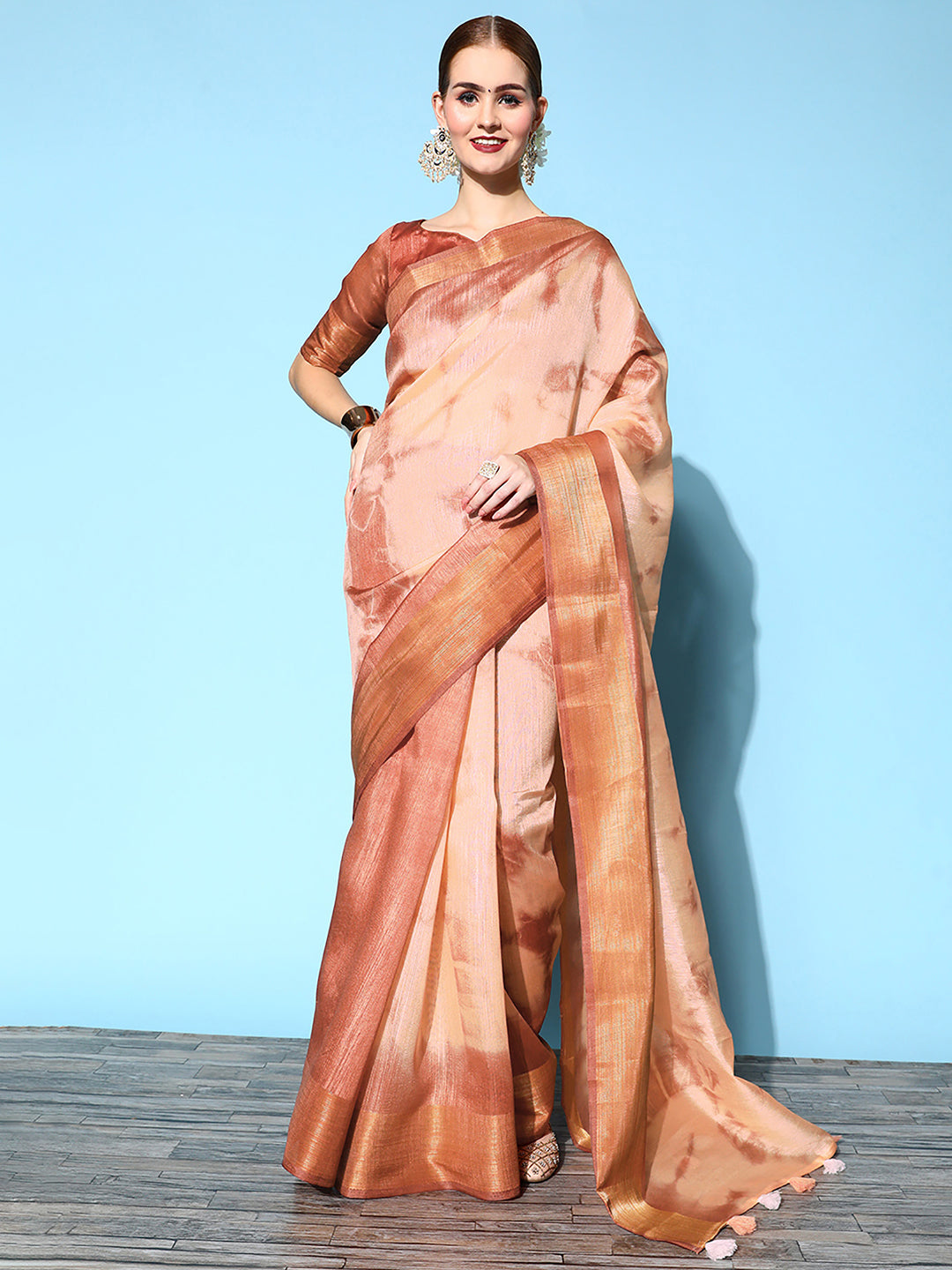 Cotton Silk Brown Printed Celebrity Saree With Blouse