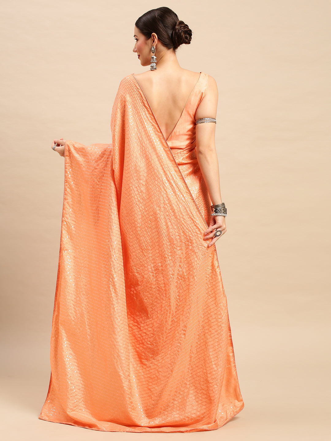 Dola Silk Peach Embellished Designer Saree With Blouse