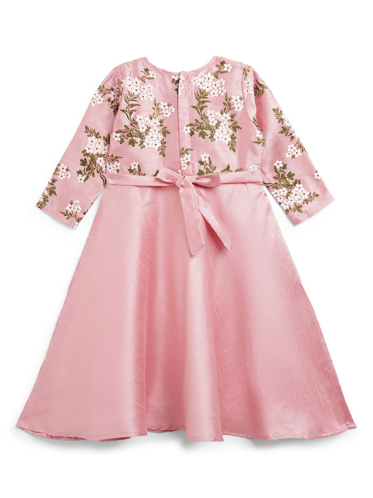 Pink Poly Silk Solid Girls Dress with Printed Jacket