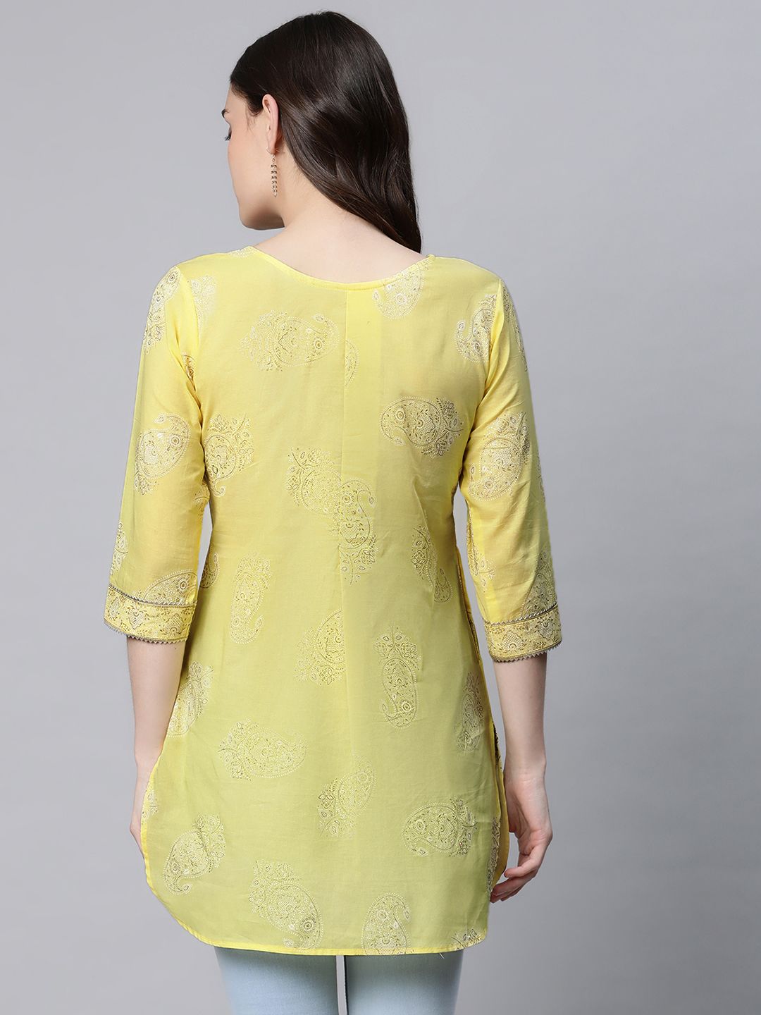 Yellow Pure Cotton Glitter Print Tunic