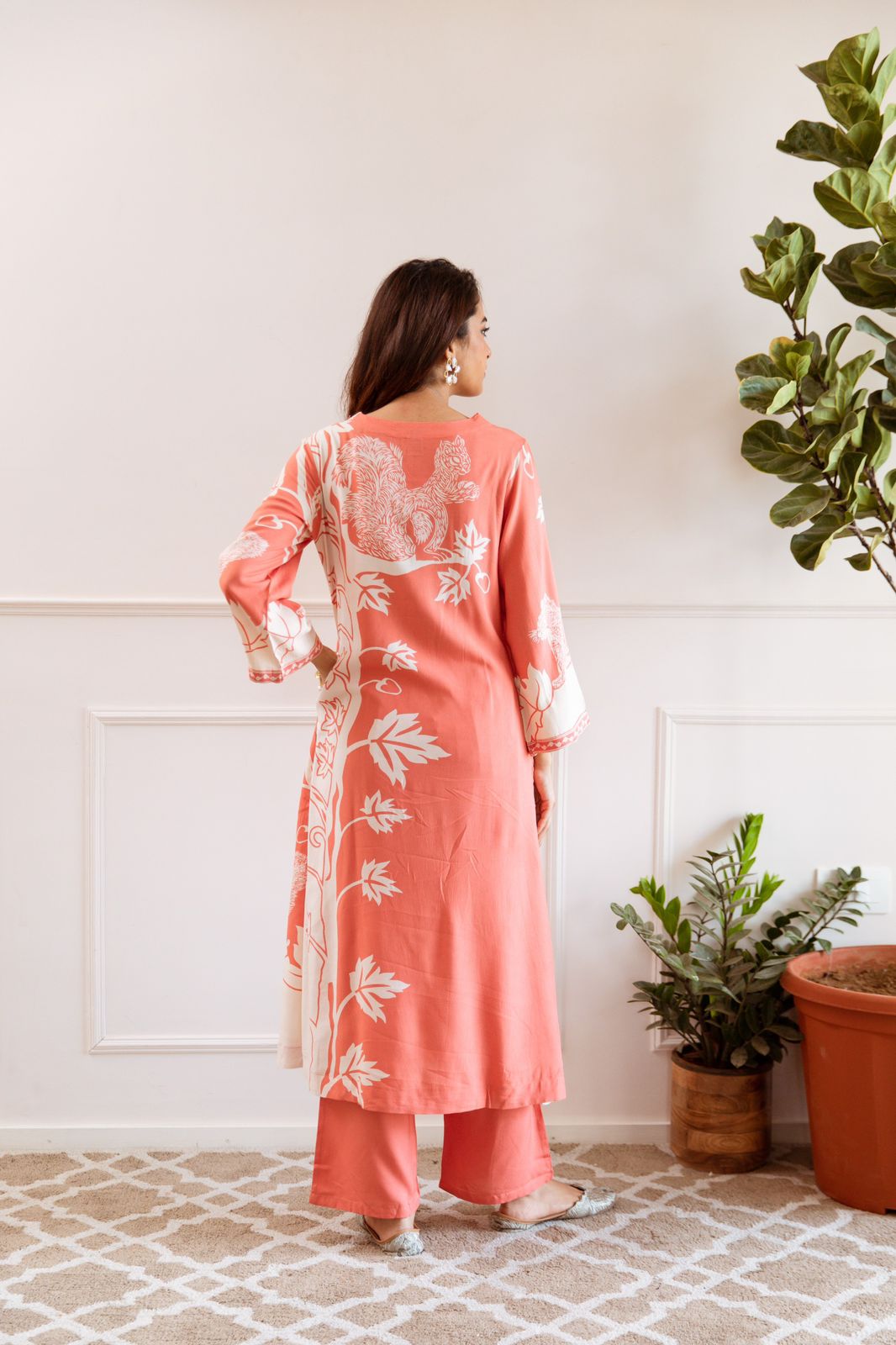 Jagdeep Salmon Printed Kurta Pant Set- AL