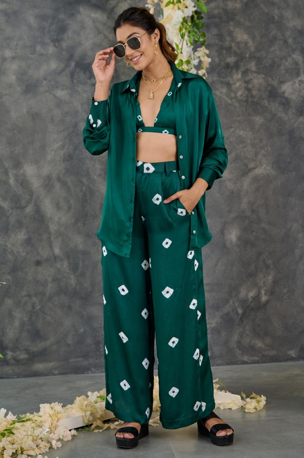 Green Bandhani Modal Satin Co-Ord Set