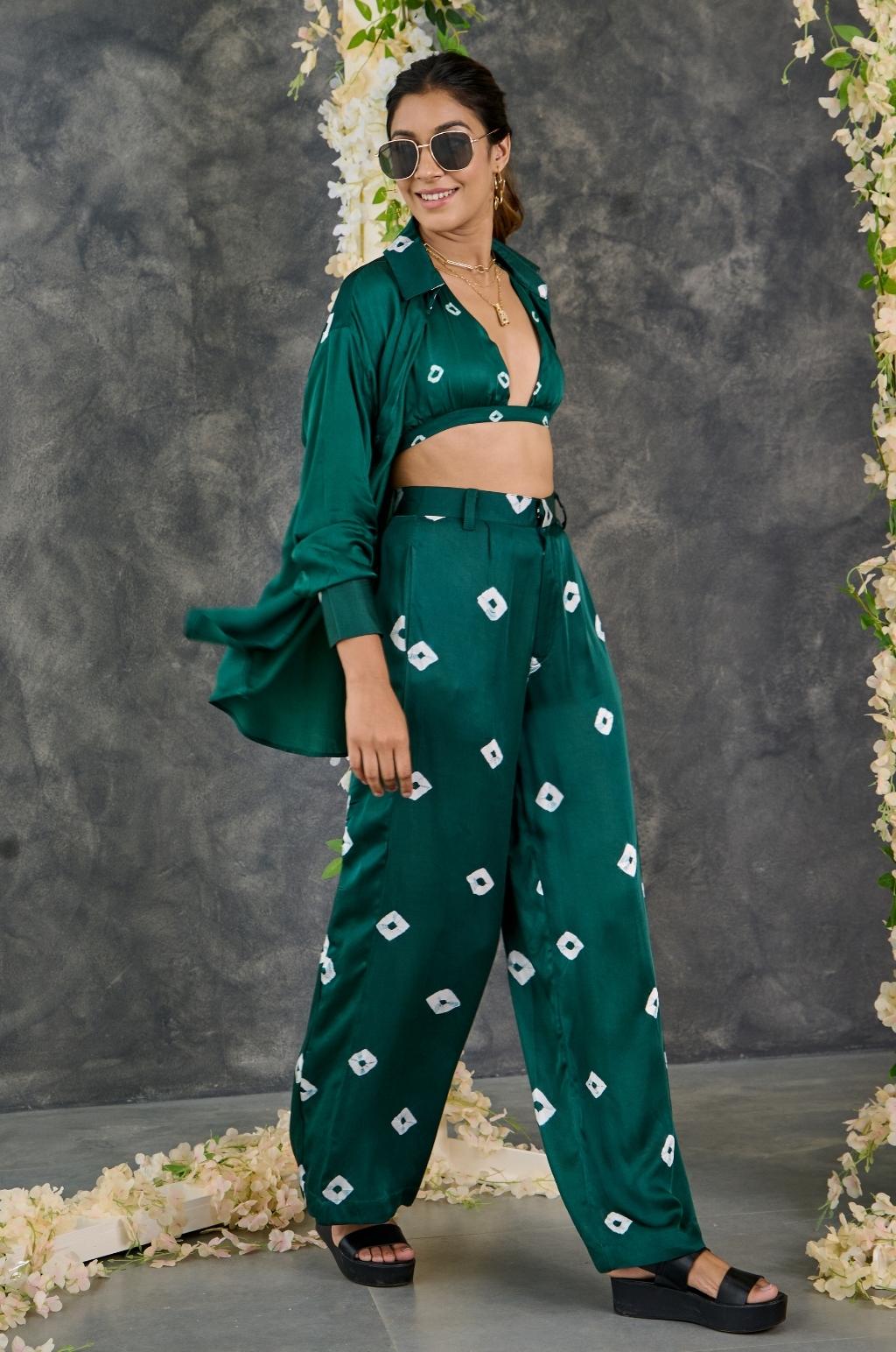 Green Bandhani Modal Satin Co-Ord Set