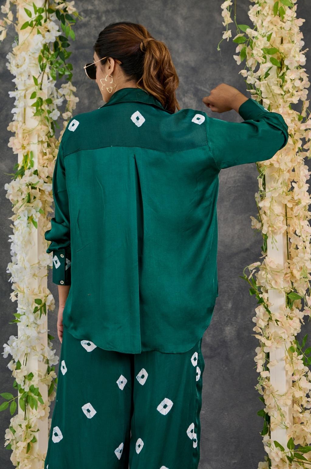 Green Bandhani Modal Satin Co-Ord Set