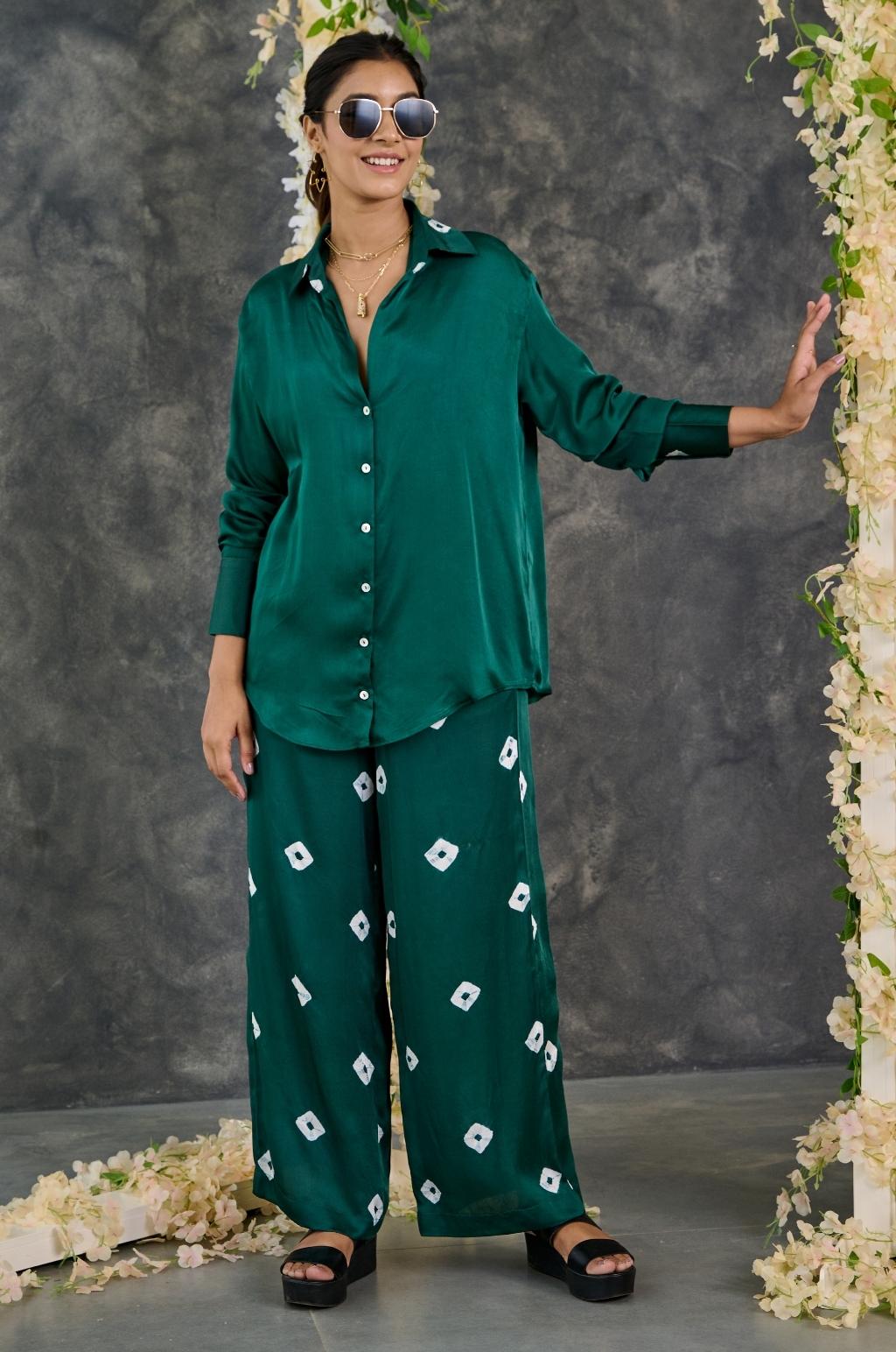Green Bandhani Modal Satin Co-Ord Set