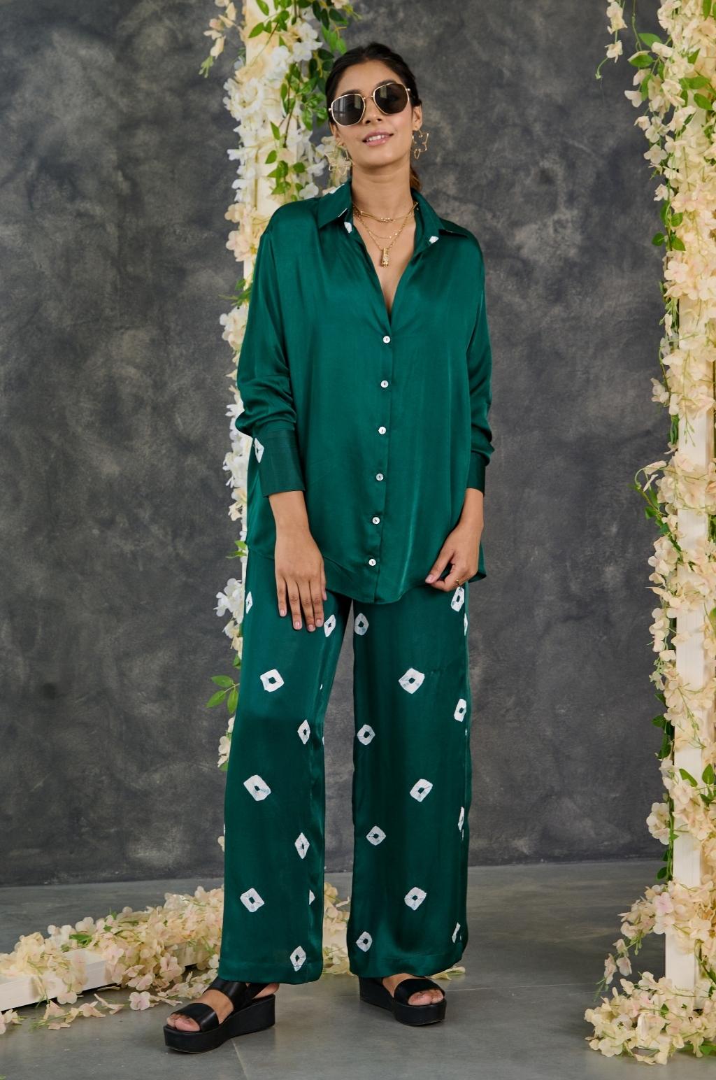 Green Bandhani Modal Satin Co-Ord Set