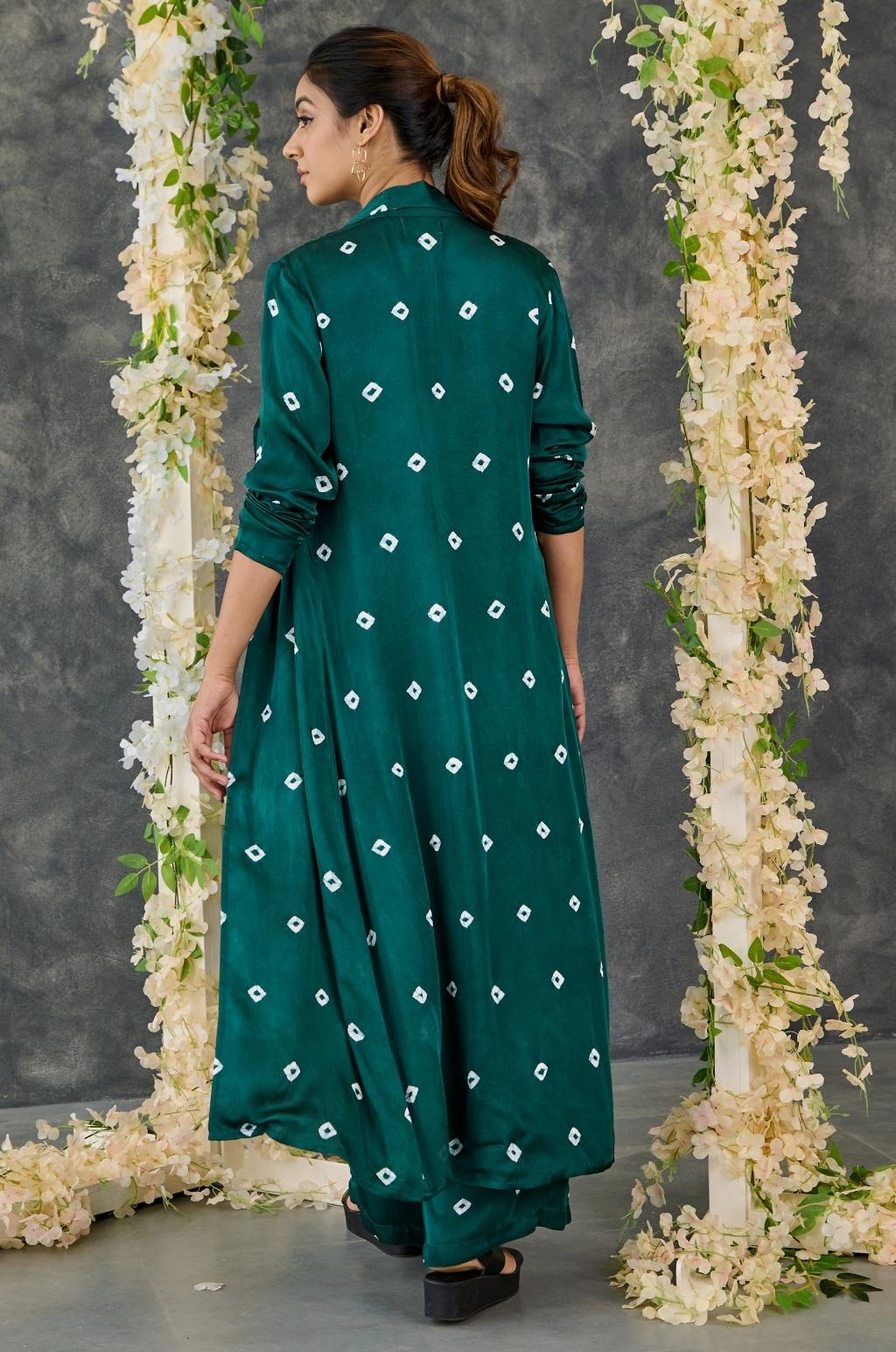 Green Bandhani Modal Satin Three Piece Set