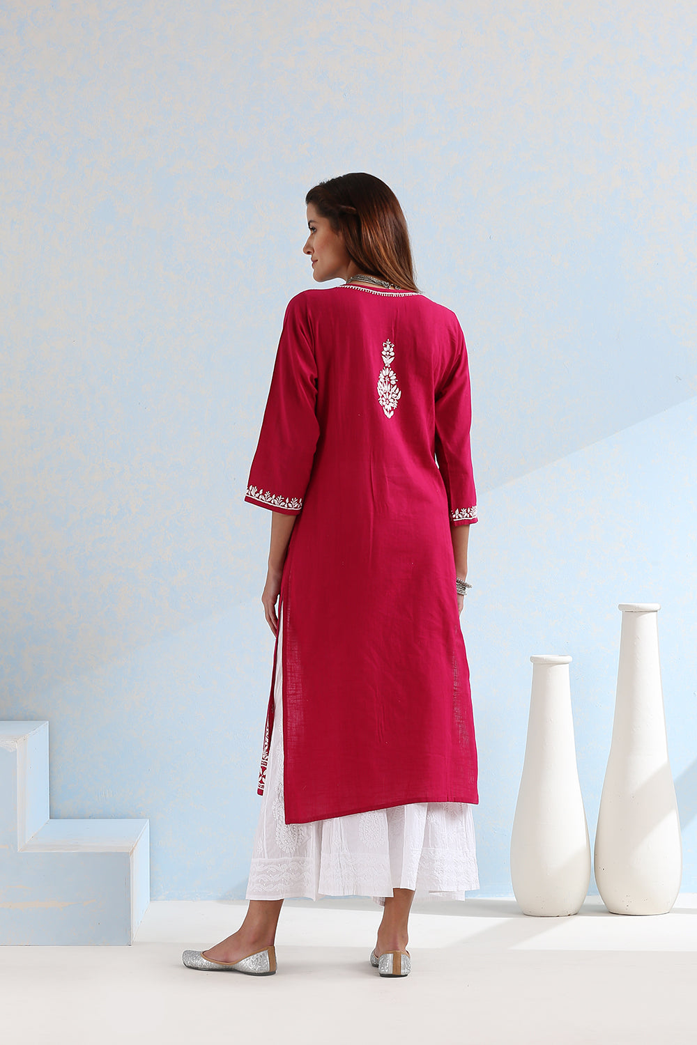Rani Pink Chikankari Handloom Kurta