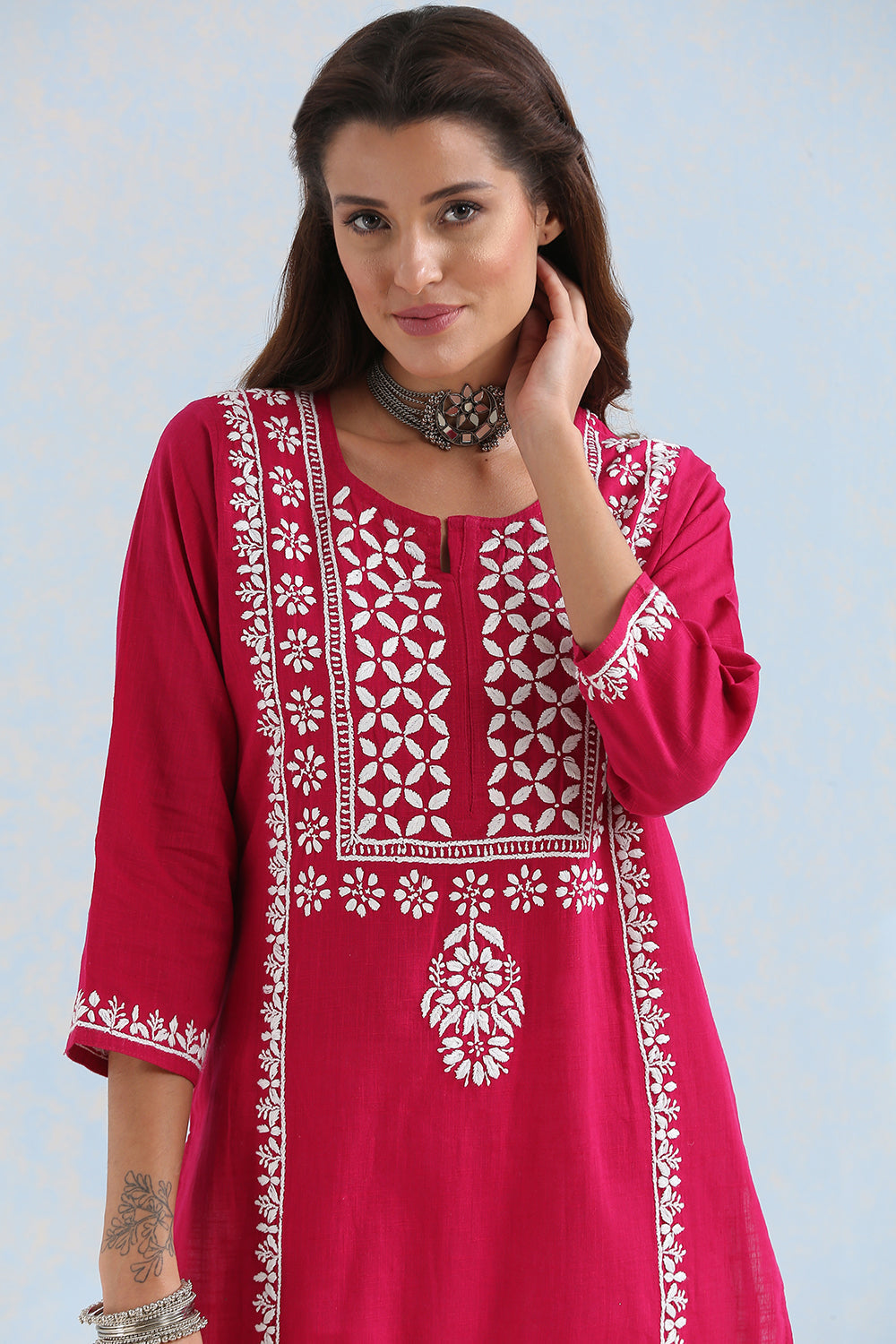 Rani Pink Chikankari Handloom Kurta