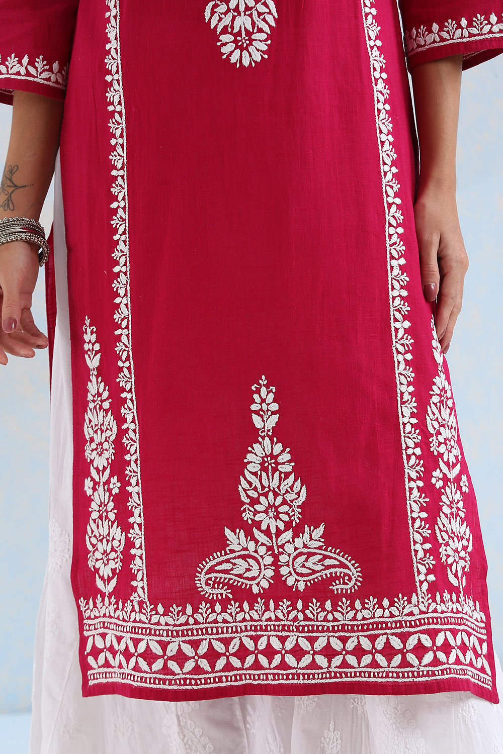 Rani Pink Chikankari Handloom Kurta
