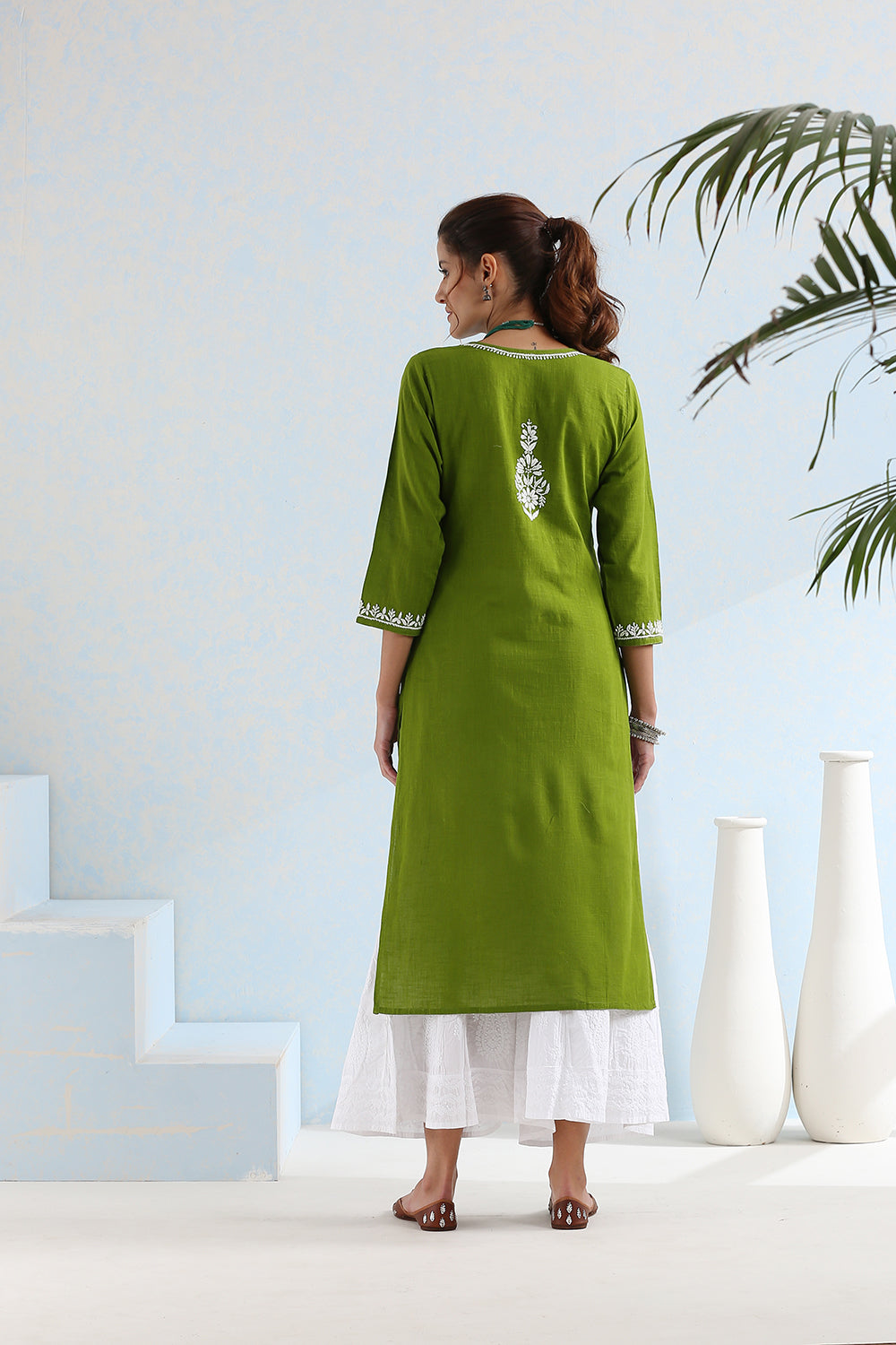Mehndi Green Chikankari Handloom Kurta