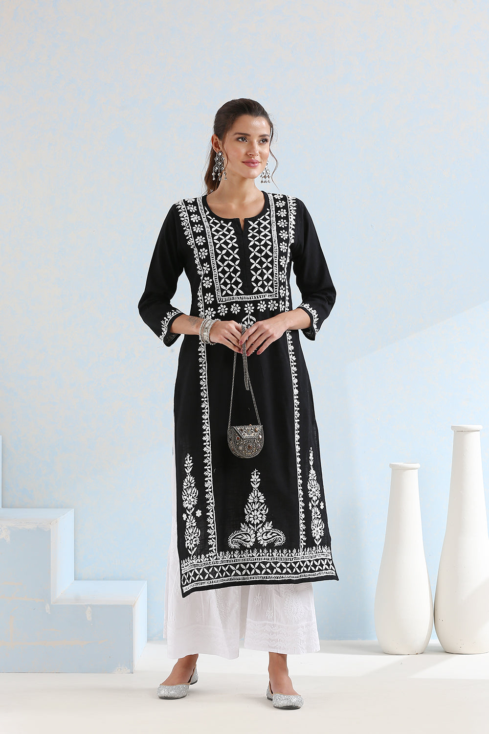 Black Chikankari Handloom Kurta