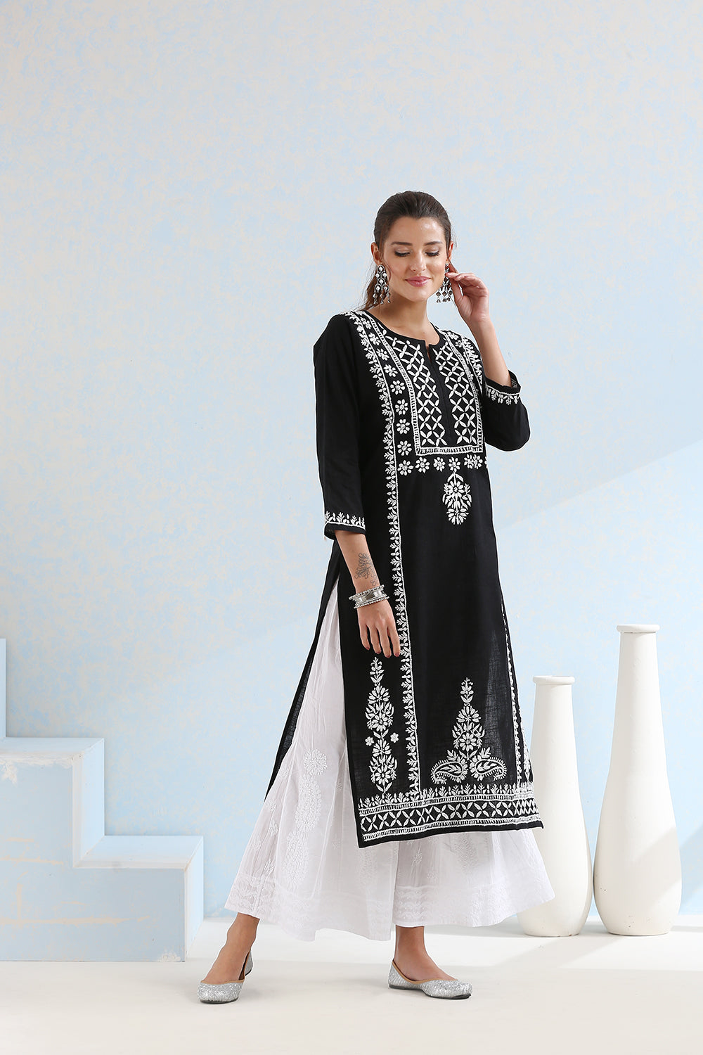 Black Chikankari Handloom Kurta