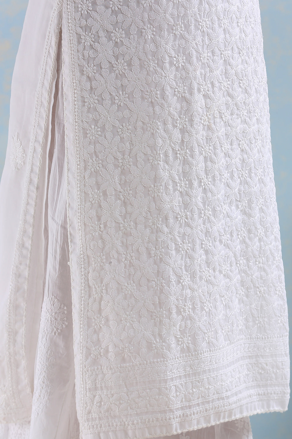 White Chikankari Mul Cotton Hand Embroidered Kurta with Slip - Set of 2