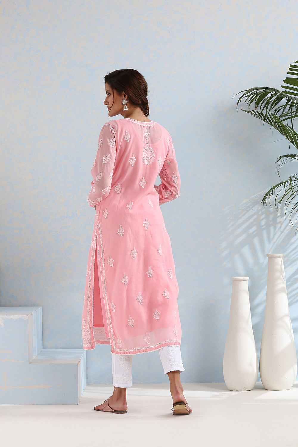 Crimson Chikankari Mul Cotton Designer Kurta with Slip - Set of 2