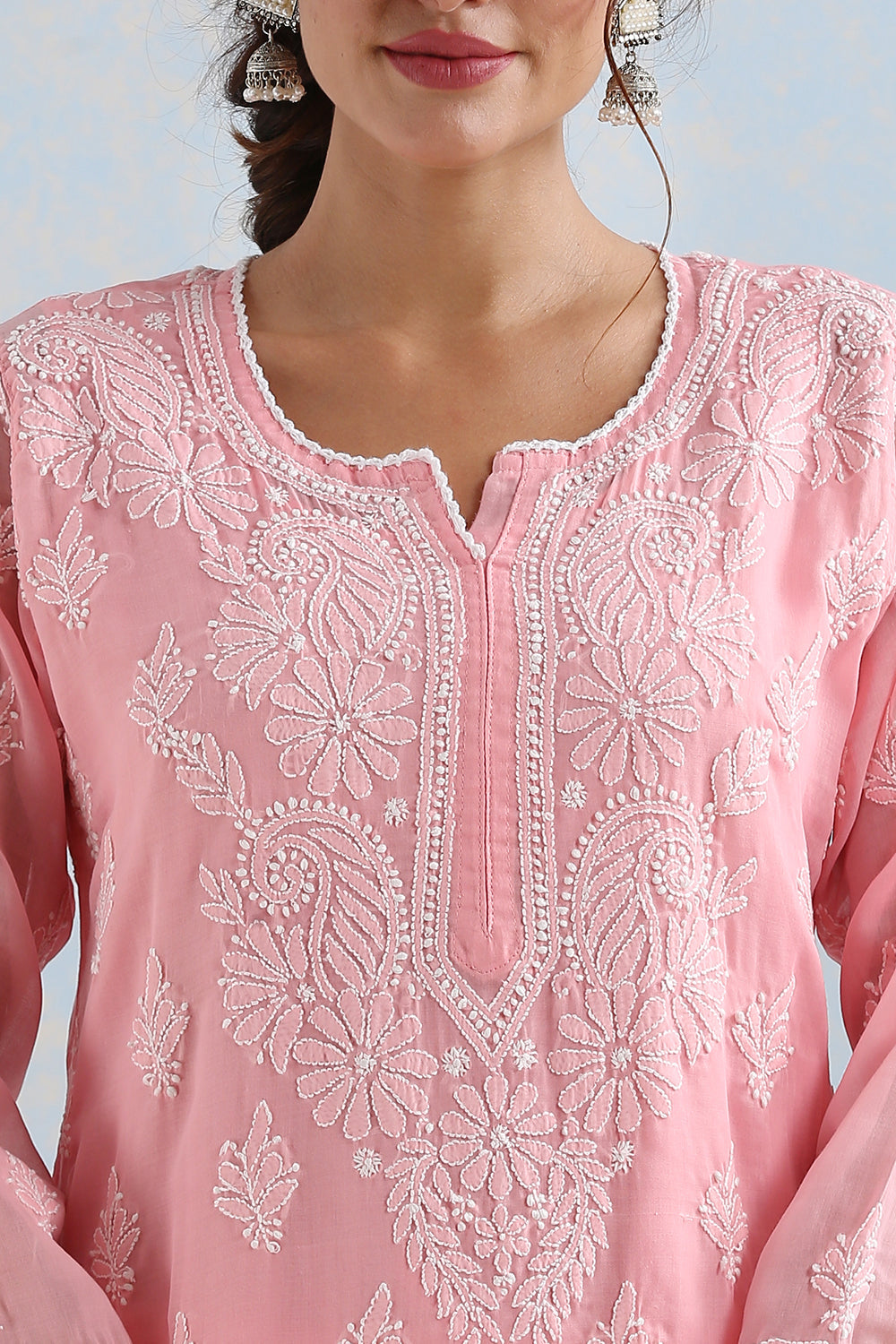 Crimson Chikankari Mul Cotton Designer Kurta with Slip - Set of 2
