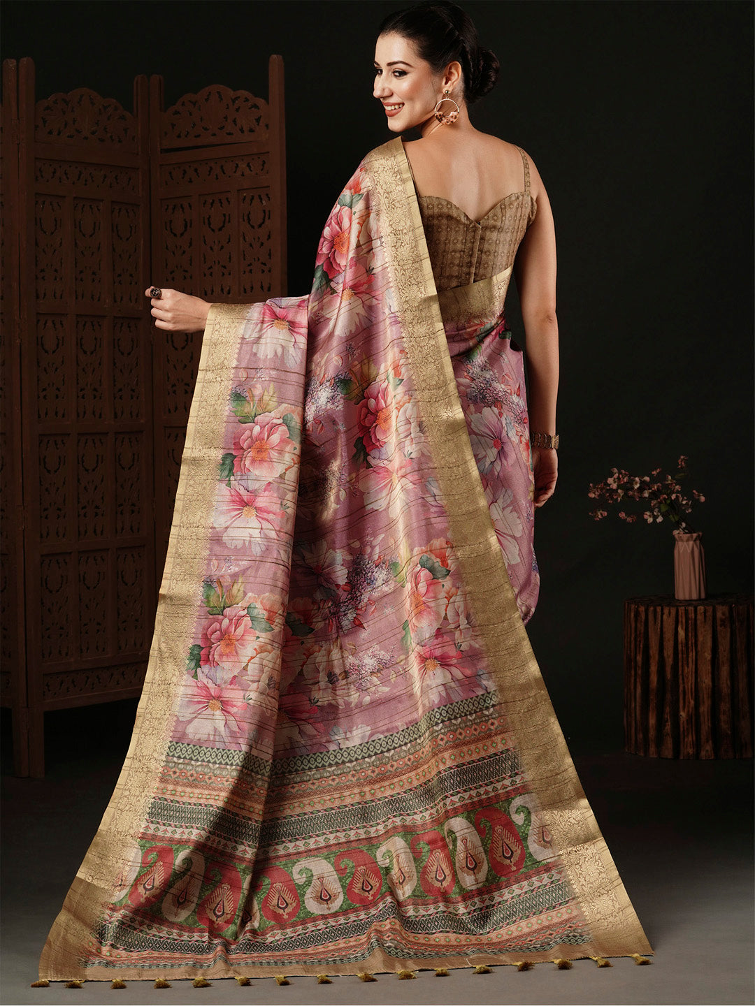 Banarasi Silk Mauve Printed Designer Saree With Blouse