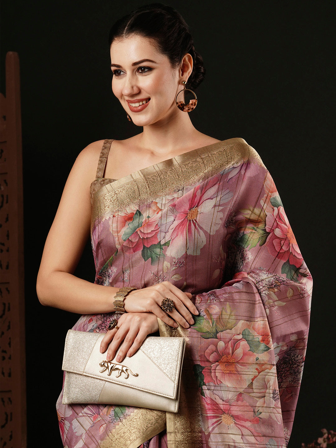 Banarasi Silk Mauve Printed Designer Saree With Blouse