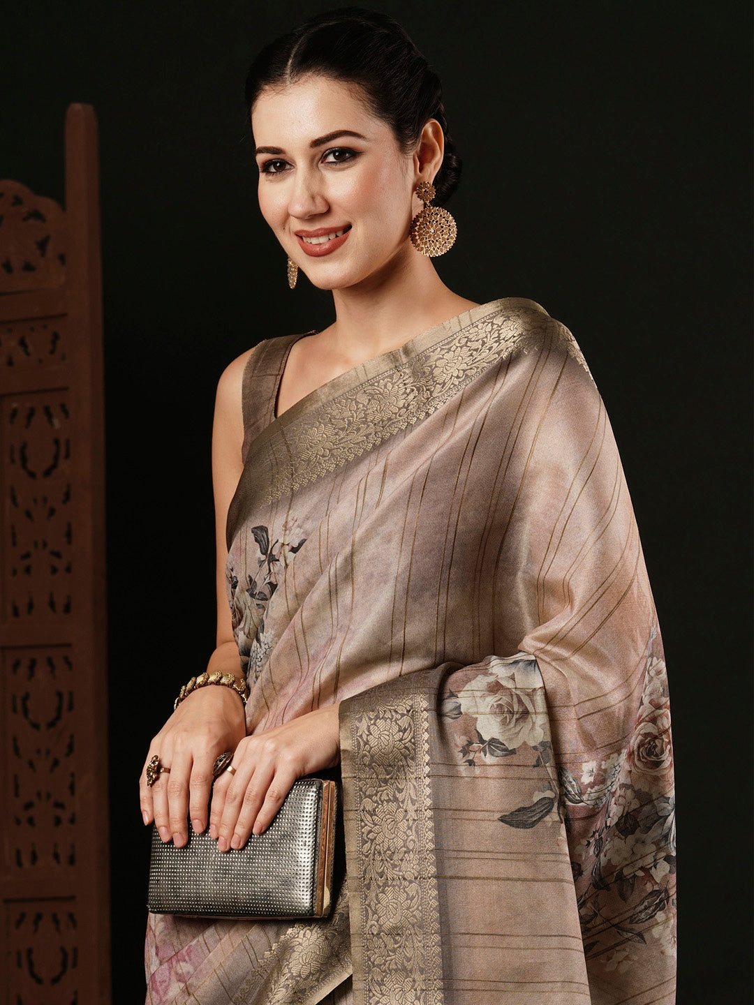 Banarasi Silk Beige Printed Designer Saree With Blouse