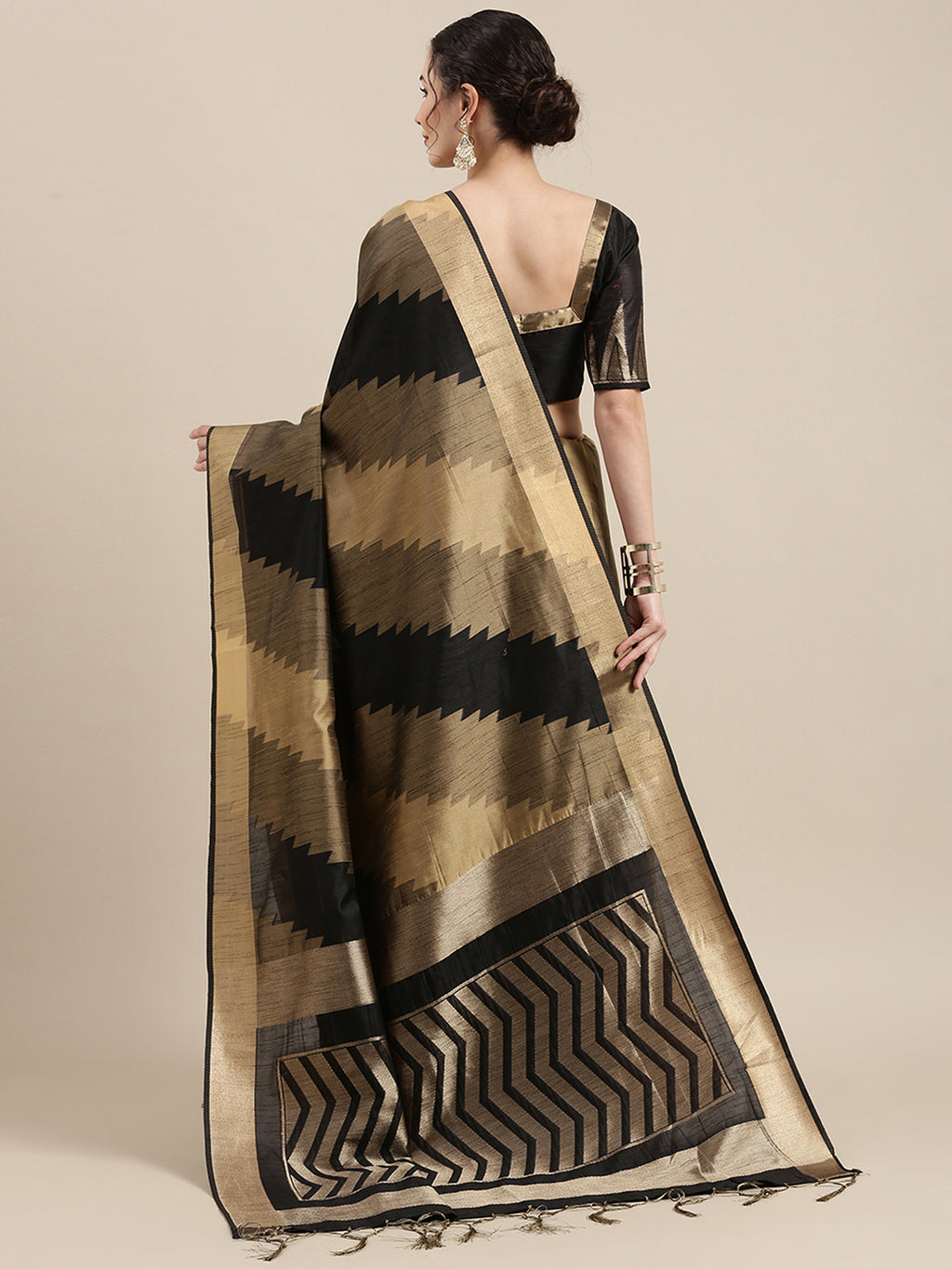 Cotton Silk Black WovenDesign HandloomSaree With Blouse Piece