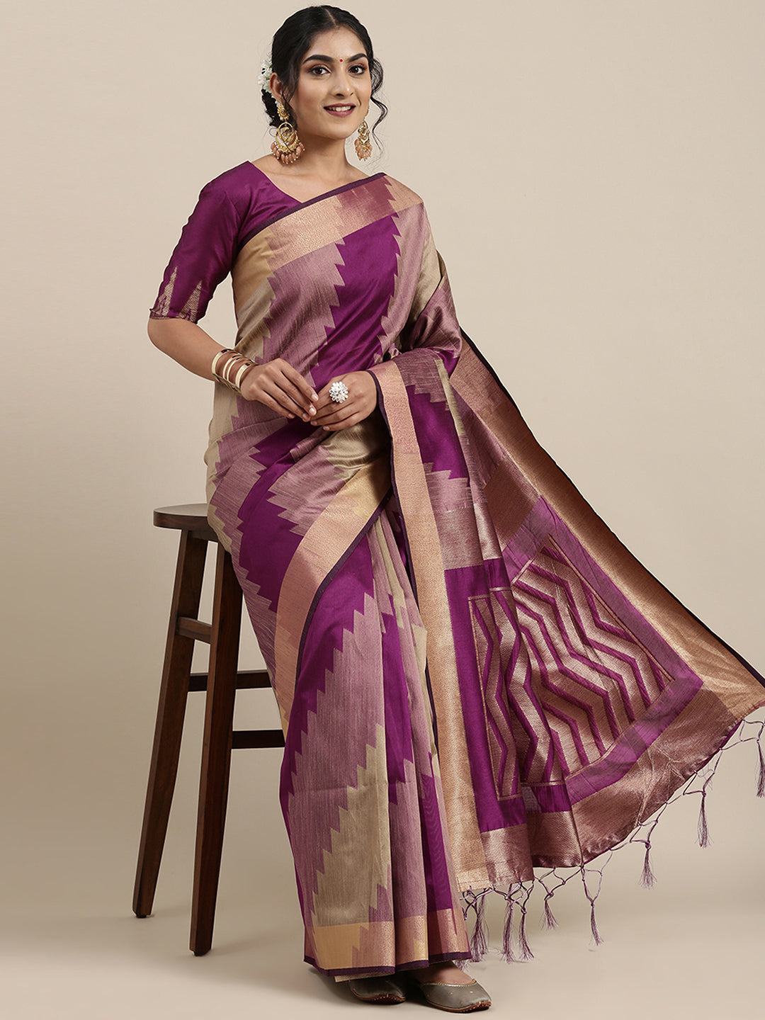 Cotton Silk Magenta WovenDesign HandloomSaree With Blouse Piece