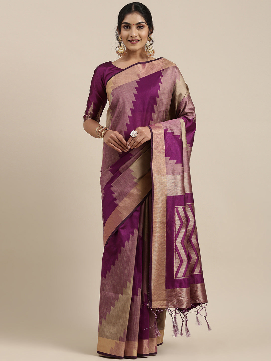 Cotton Silk Magenta WovenDesign HandloomSaree With Blouse Piece