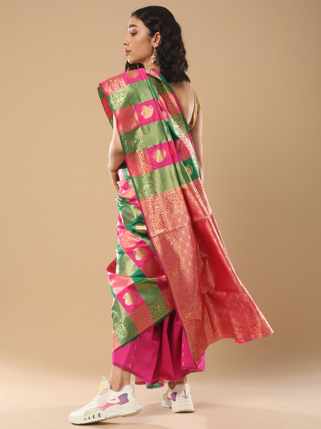 Silk Blend Green Woven Design Designer Saree With Blouse