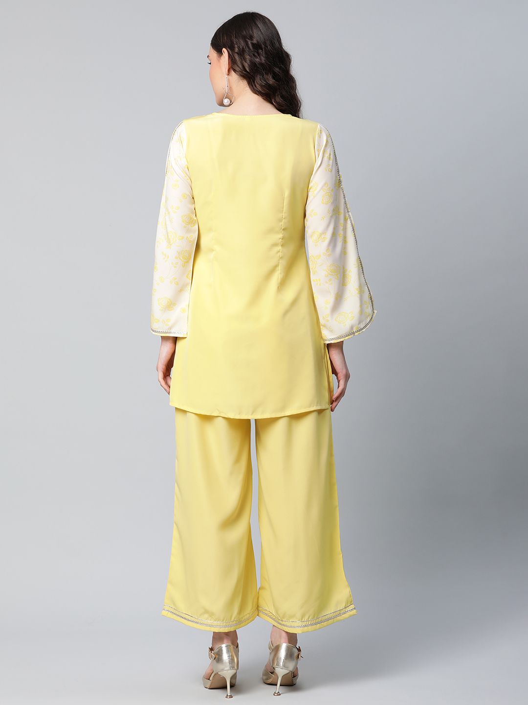 Yellow Crepe Printed Top Palazzo Set