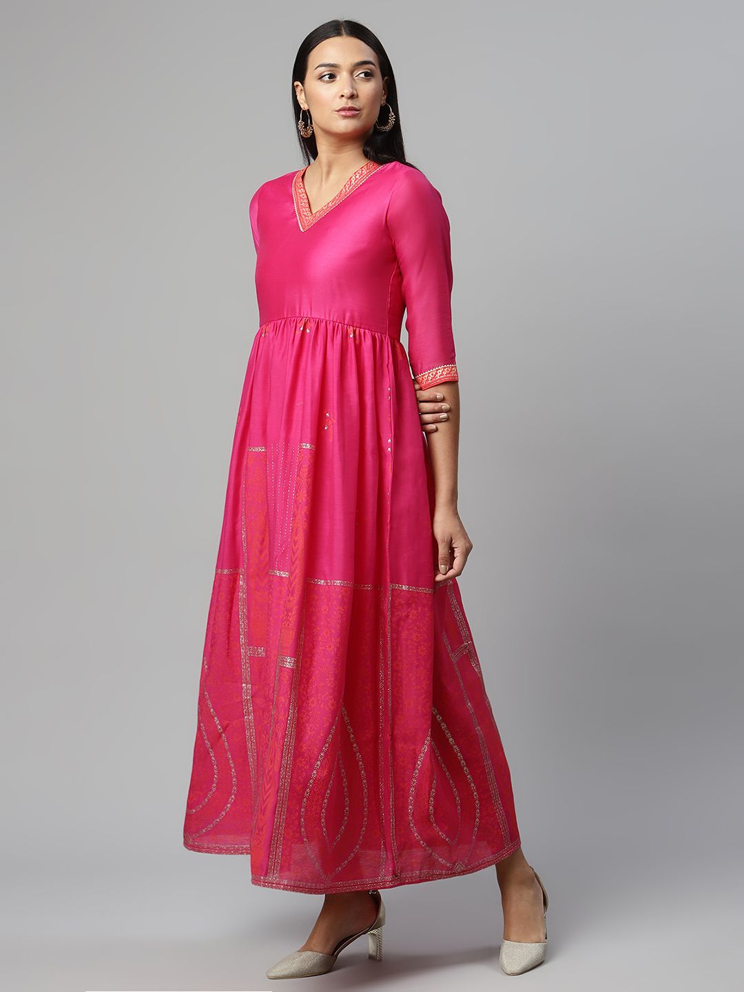 Pink Crepe Printed Maxi Dress