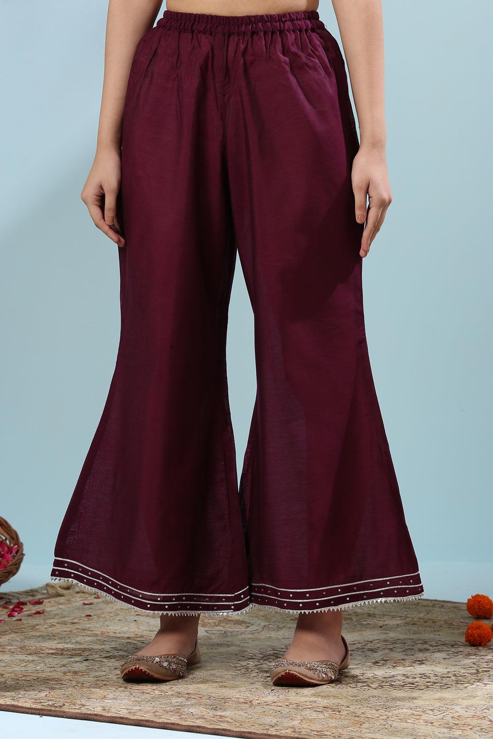 Burgundy Cotton Silk Palazzos