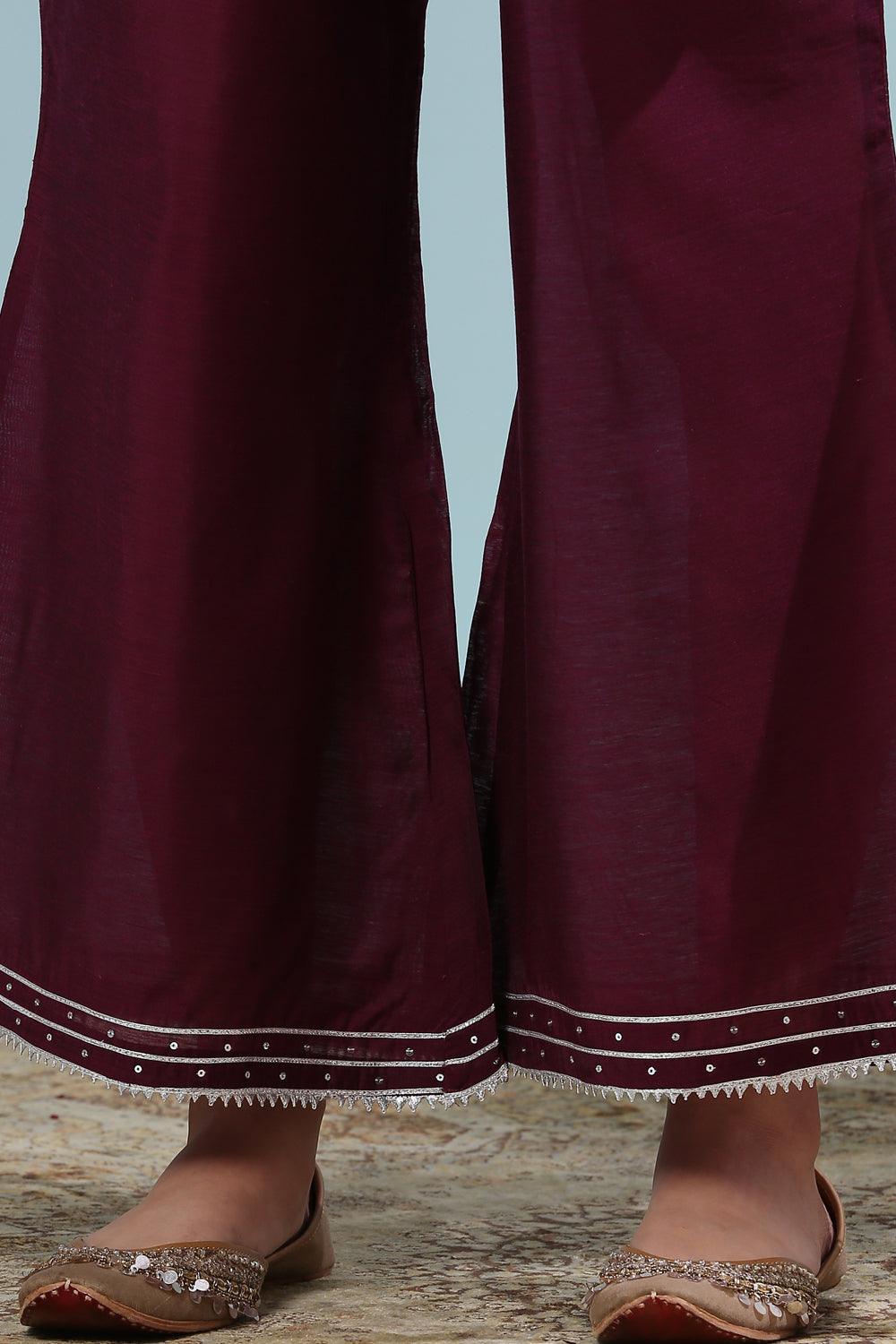 Burgundy Cotton Silk Palazzos