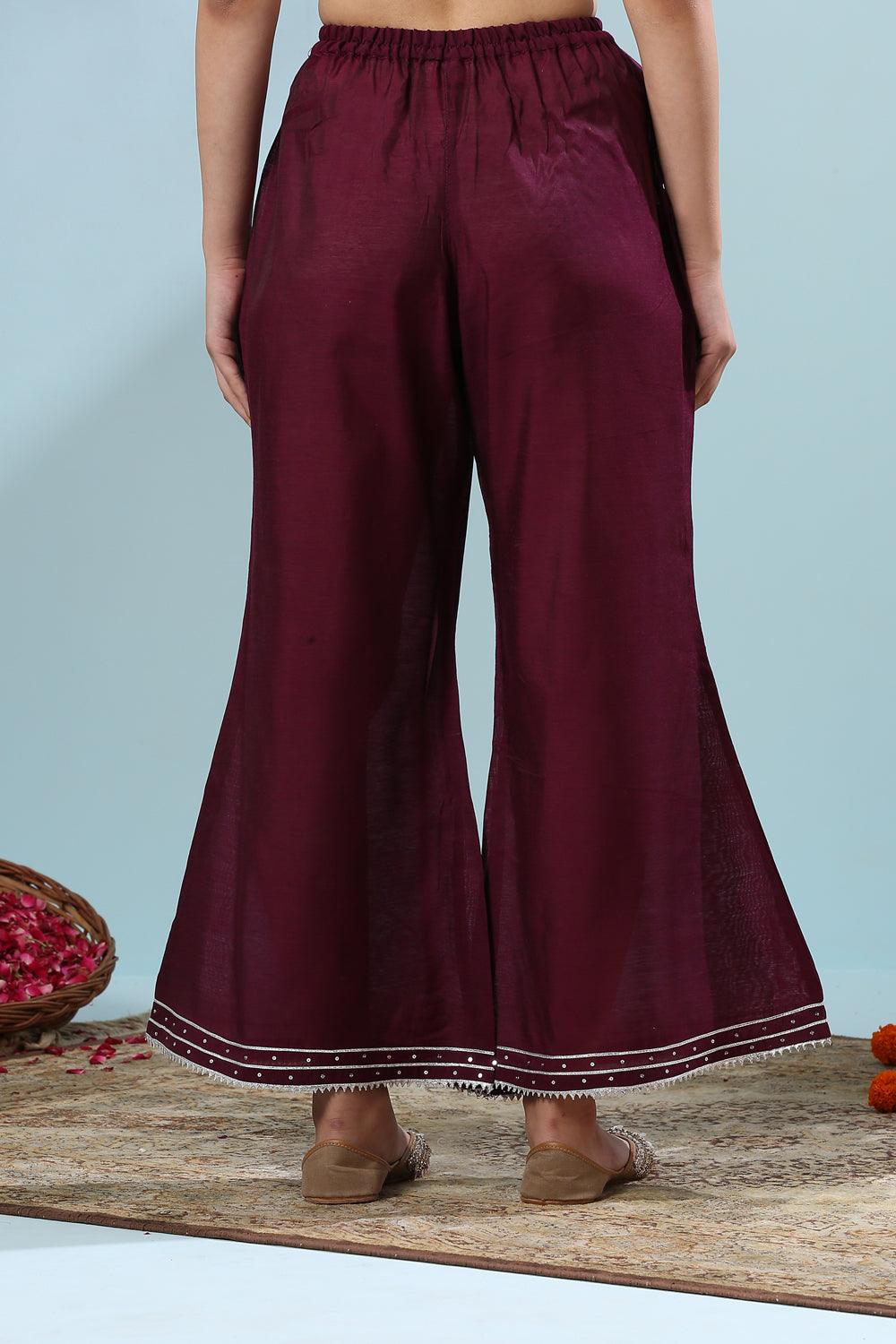 Burgundy Cotton Silk Palazzos