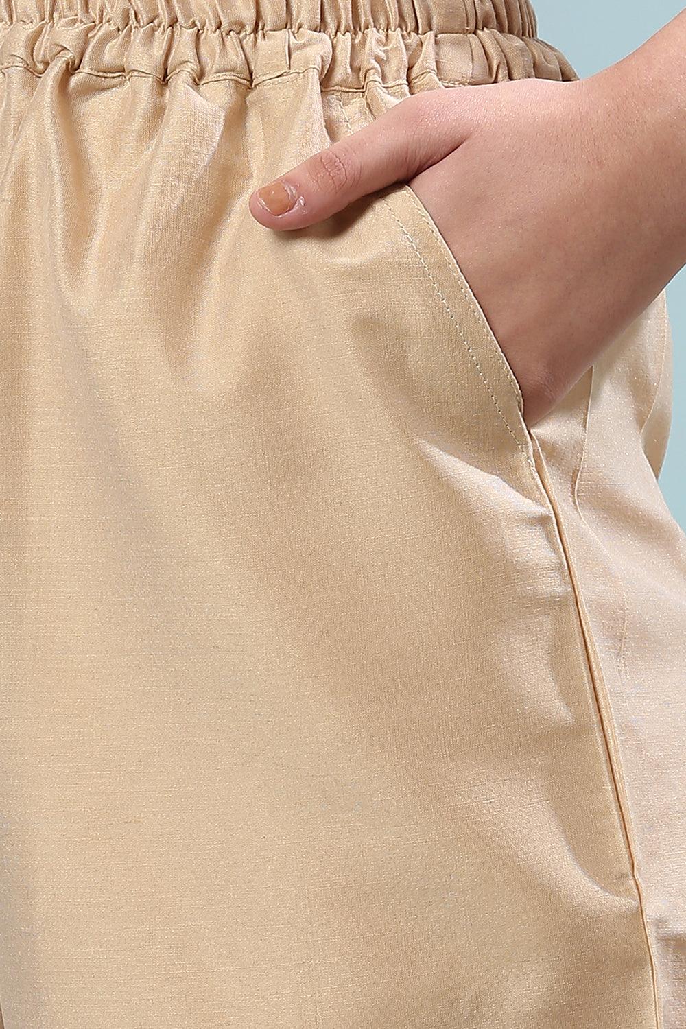 Beige Cotton Silk Farsi Pants