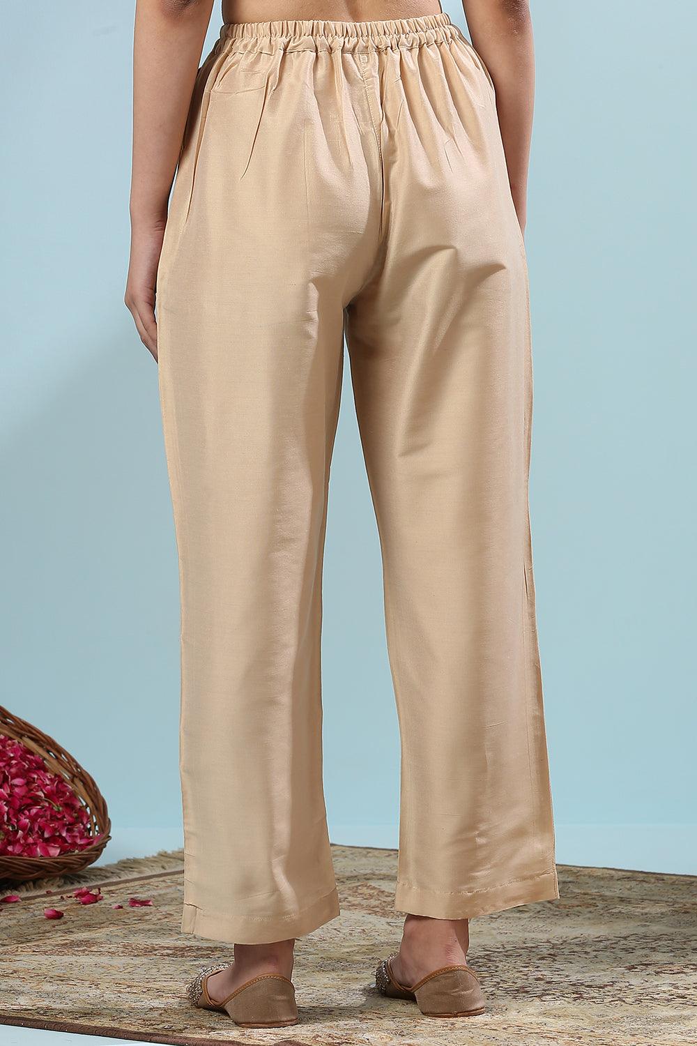 Beige Cotton Silk Farsi Pants