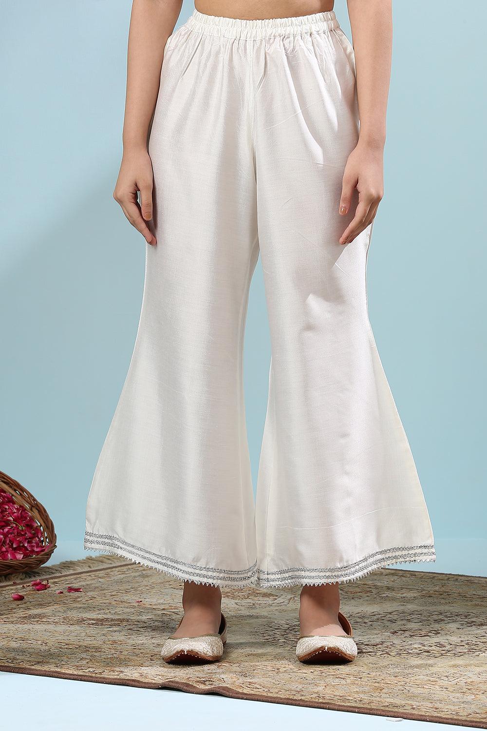 White Cotton Silk Palazzos