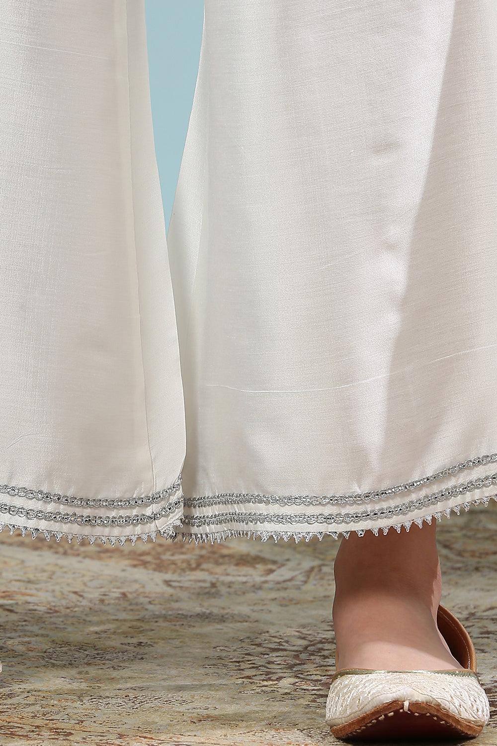 White Cotton Silk Palazzos