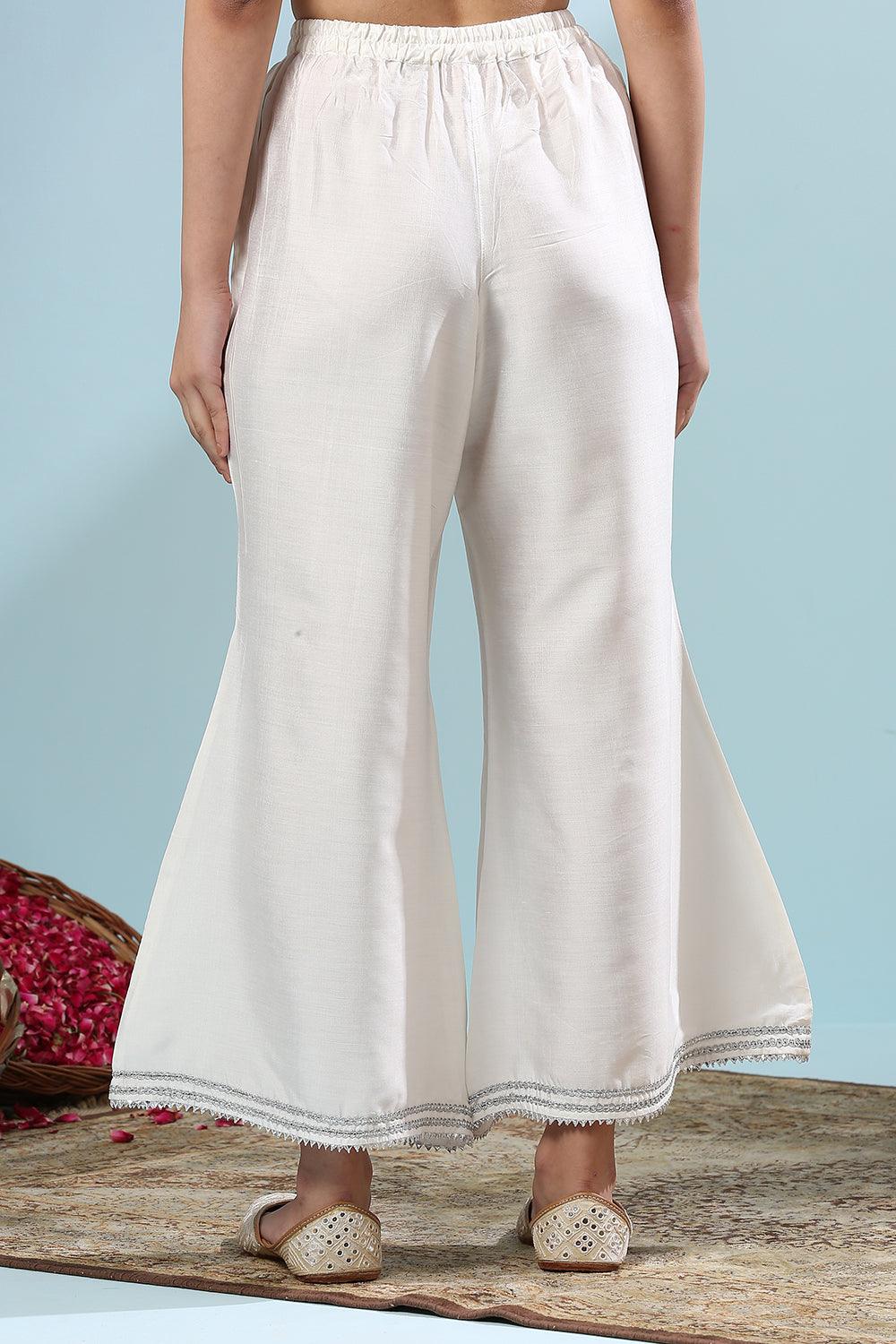 White Cotton Silk Palazzos