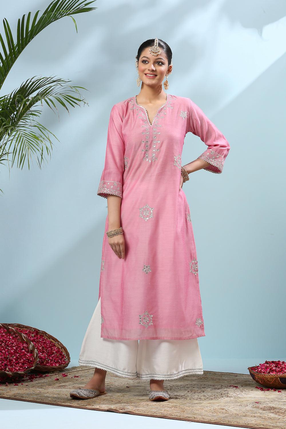 Pink Gota Patti Chanderi Kurta