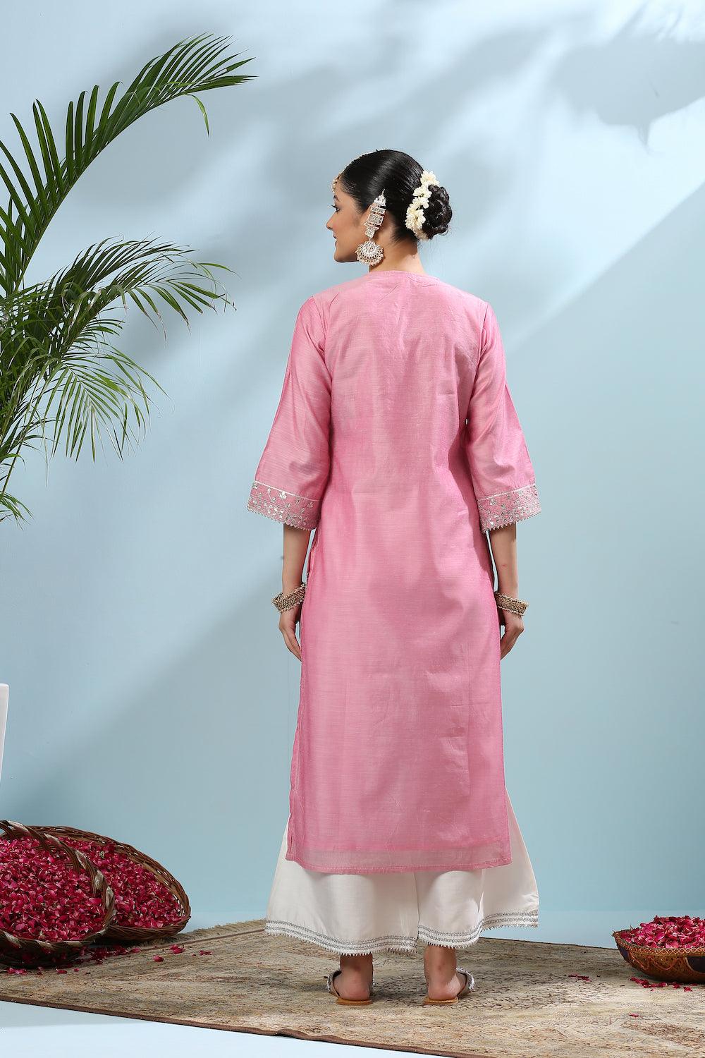 Pink Gota Patti Chanderi Kurta