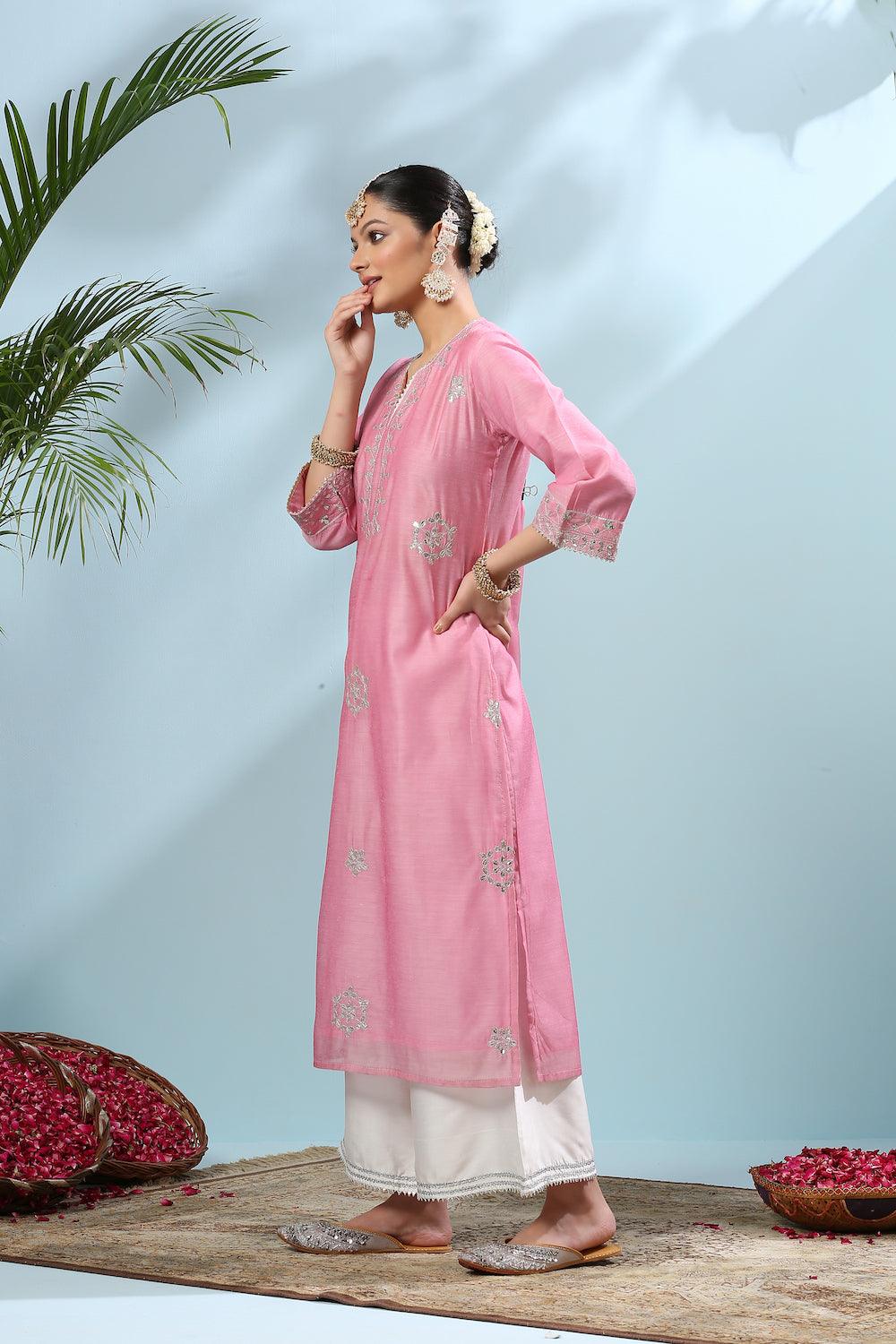 Pink Gota Patti Chanderi Kurta