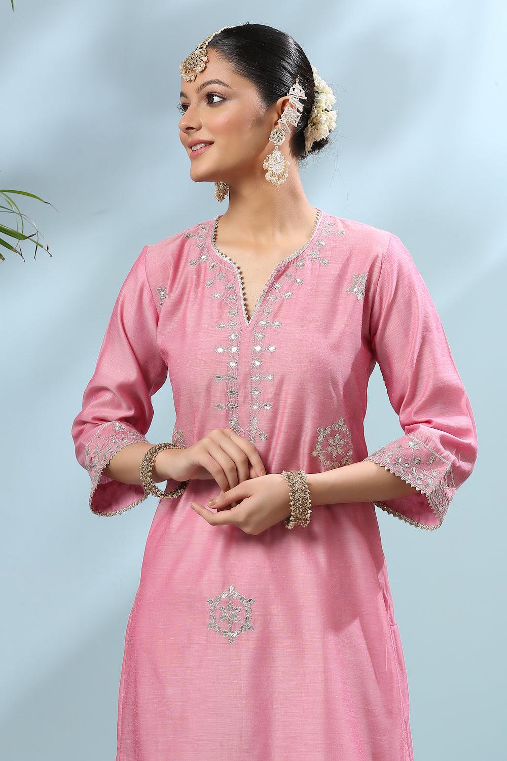 Pink Gota Patti Chanderi Kurta