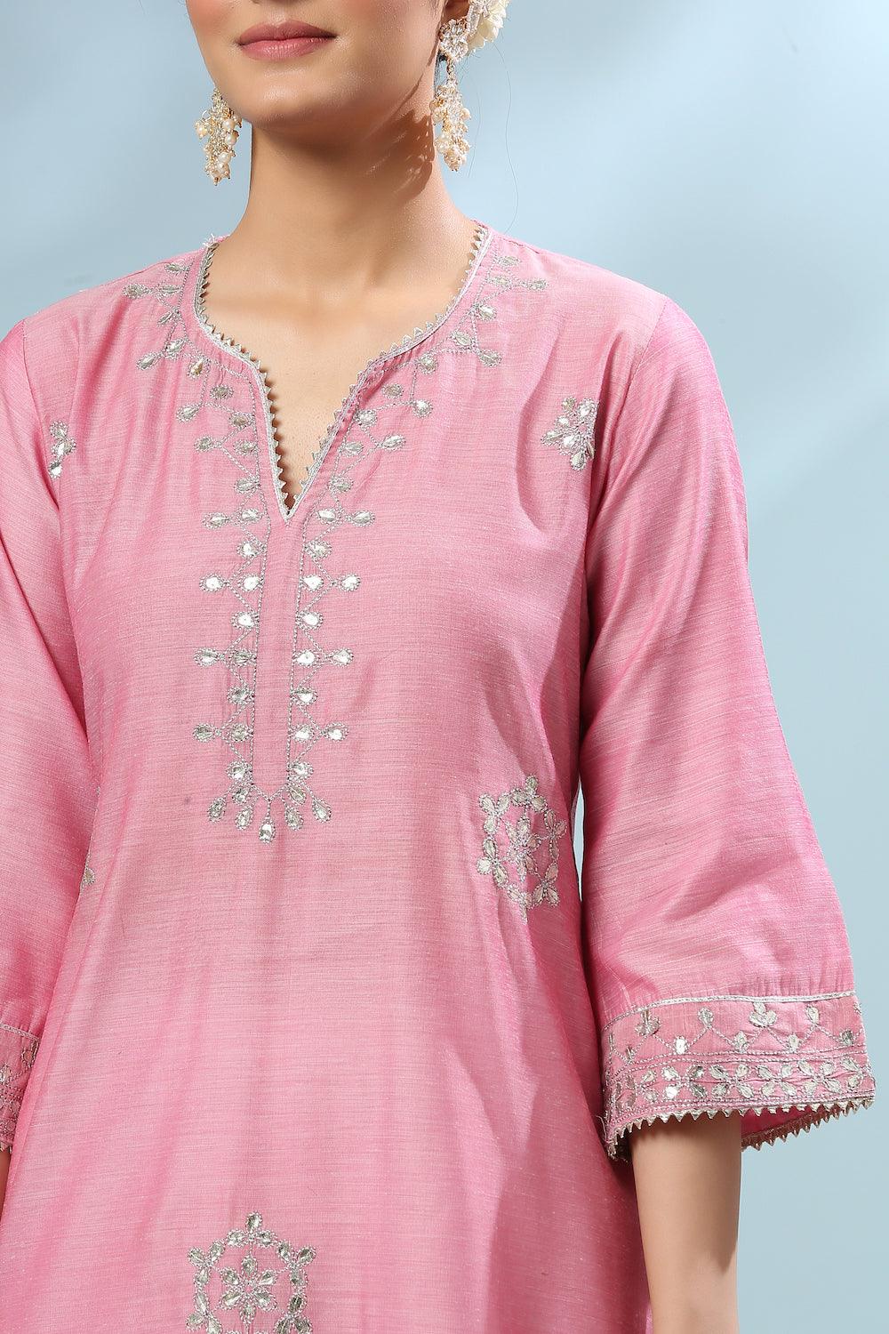 Pink Gota Patti Chanderi Kurta